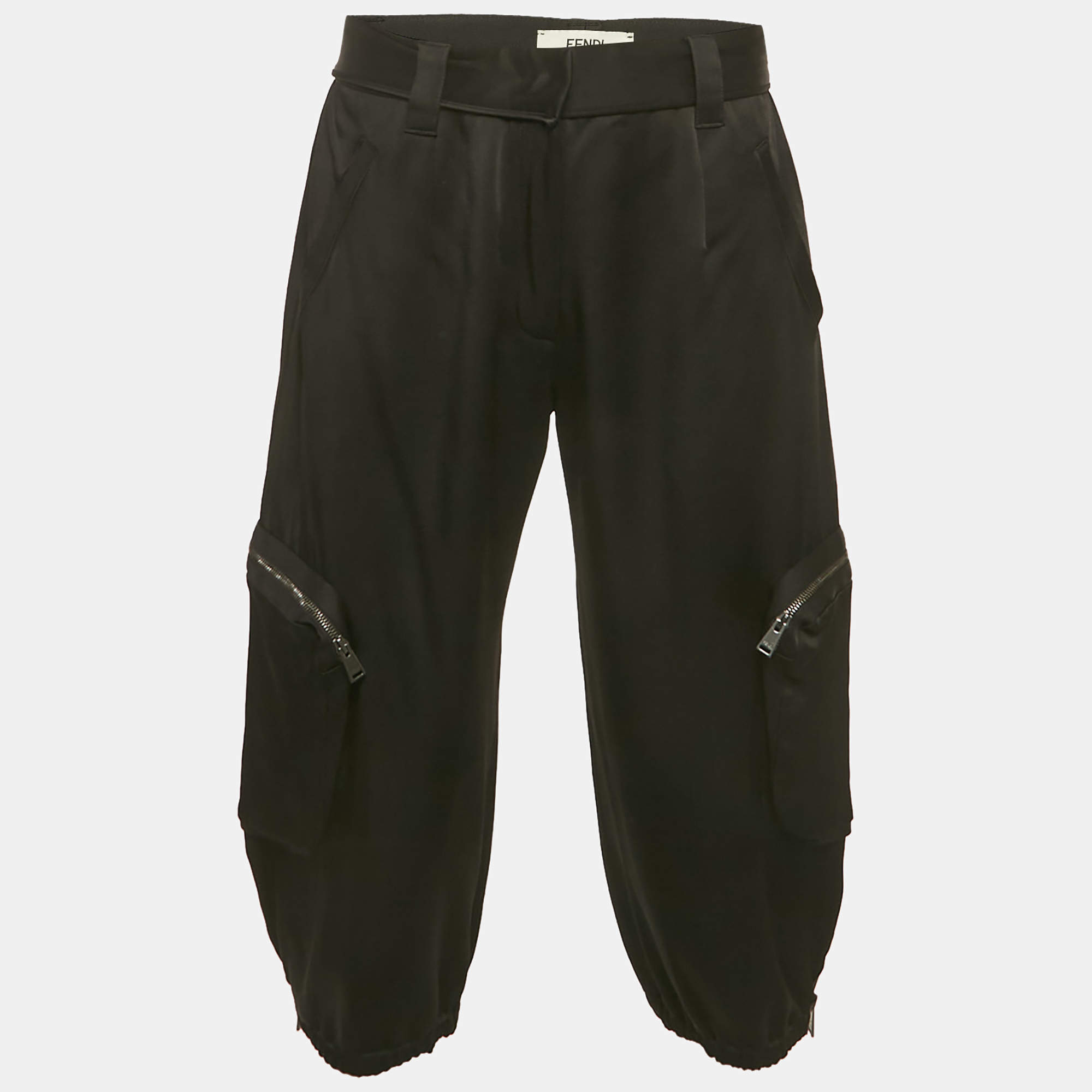مملوكة مسبقًا Fendi Black Satin Zip Detail Cargo Pants XS 