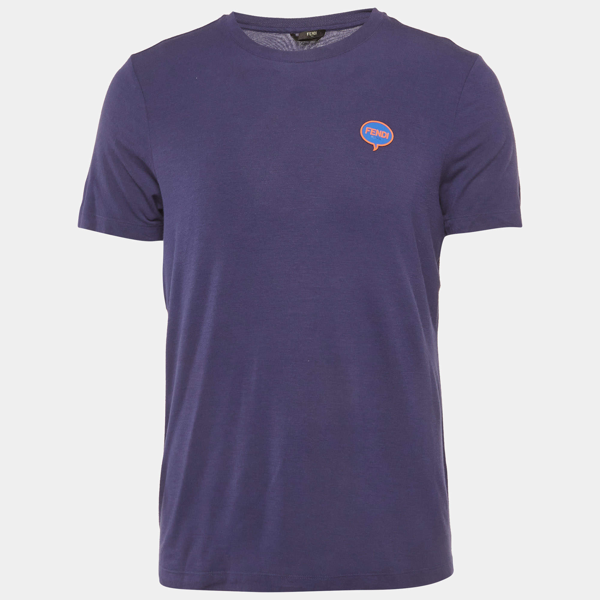 مملوكة مسبقًا تي شيرت فندي أسود بتطريز شعار أف أف قماش جيرسي مقاس كبير جداً