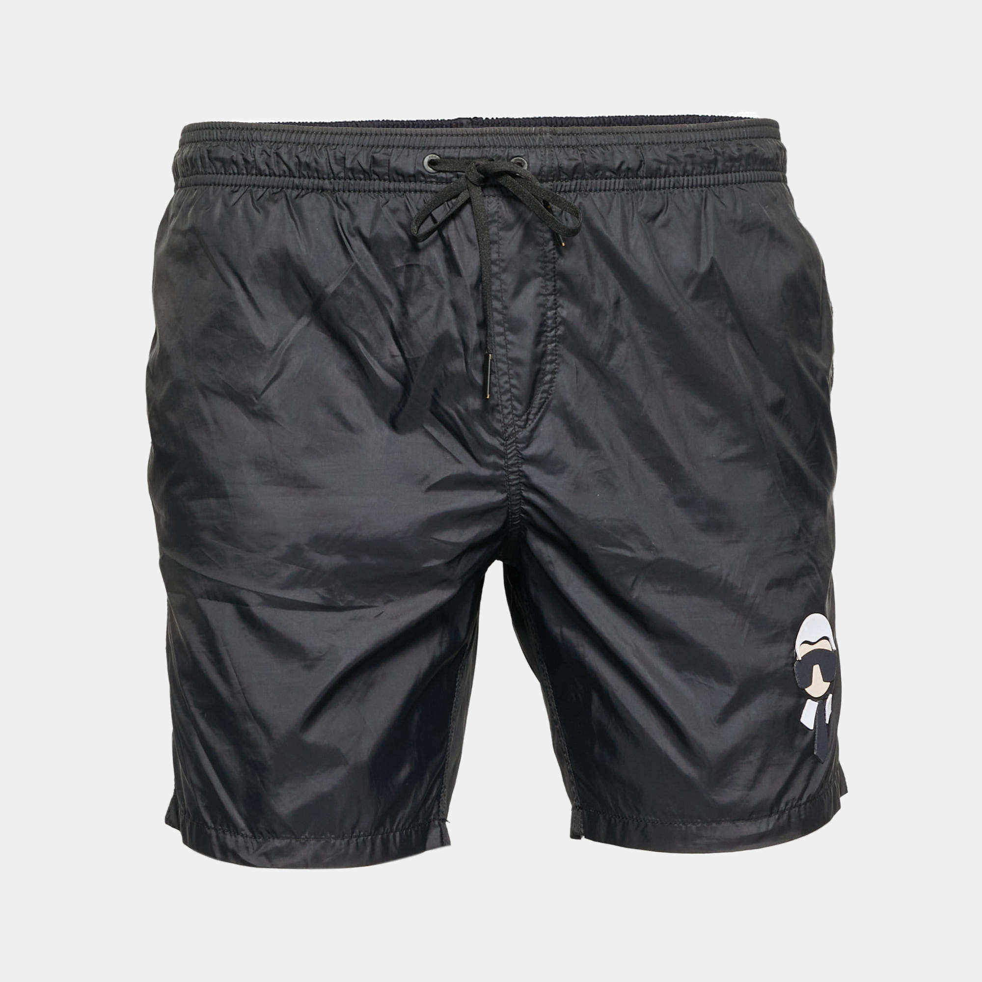 مملوكة مسبقًا Fendi Black Nylon Karl Lagerfeld Swim Shorts S