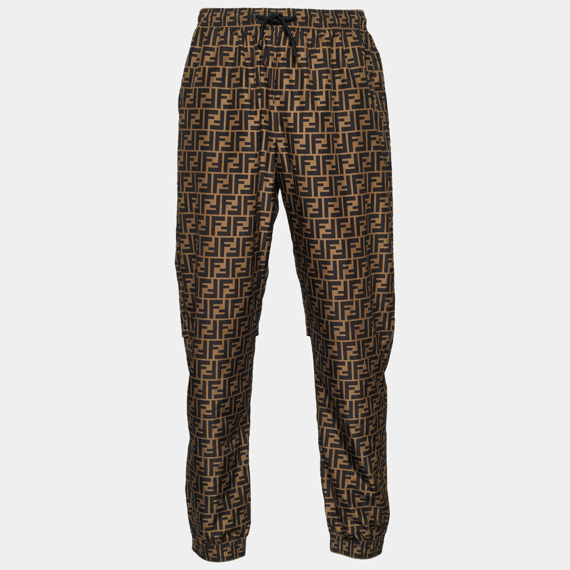 مملوكة مسبقًا Fendi Brown Zucca Print Synthetic Trousers M