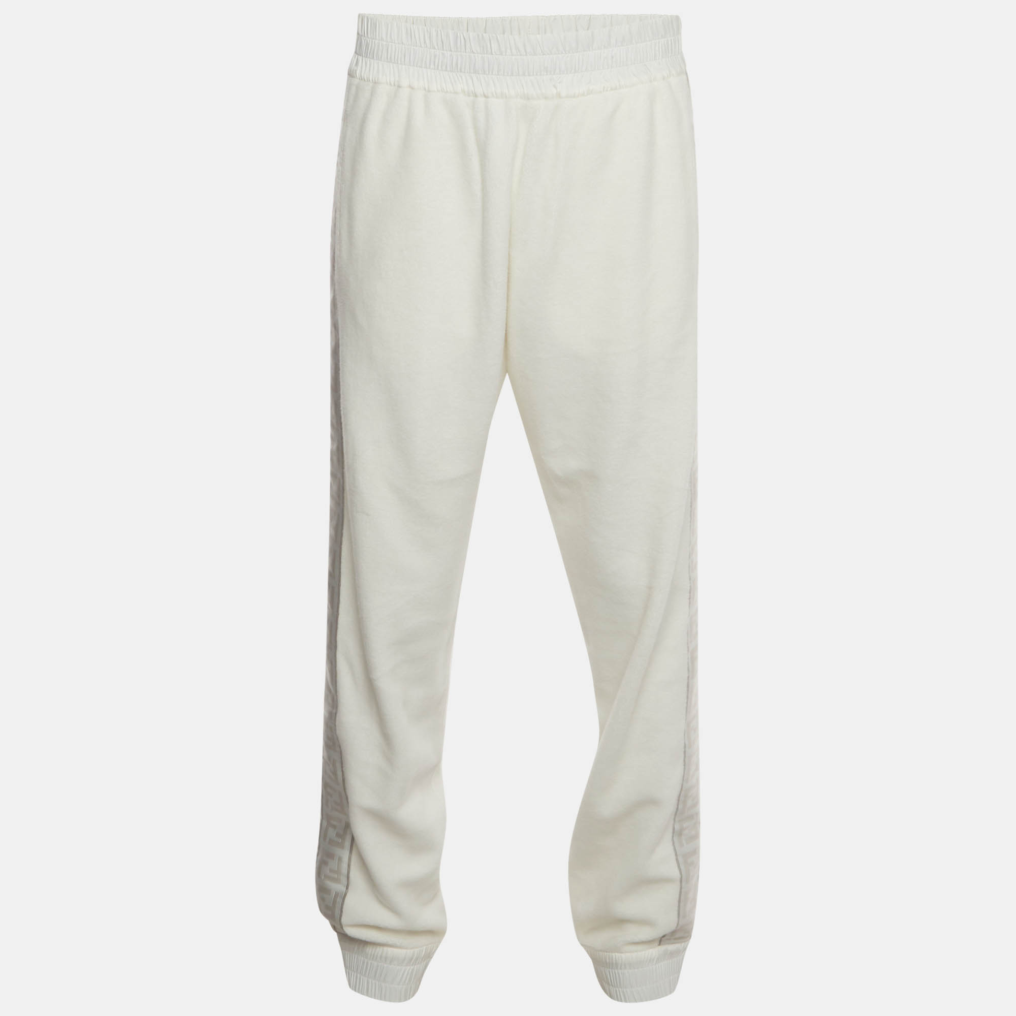 Pre Owned Fendi White Terry Side Stripe Elasticated Joggers XL