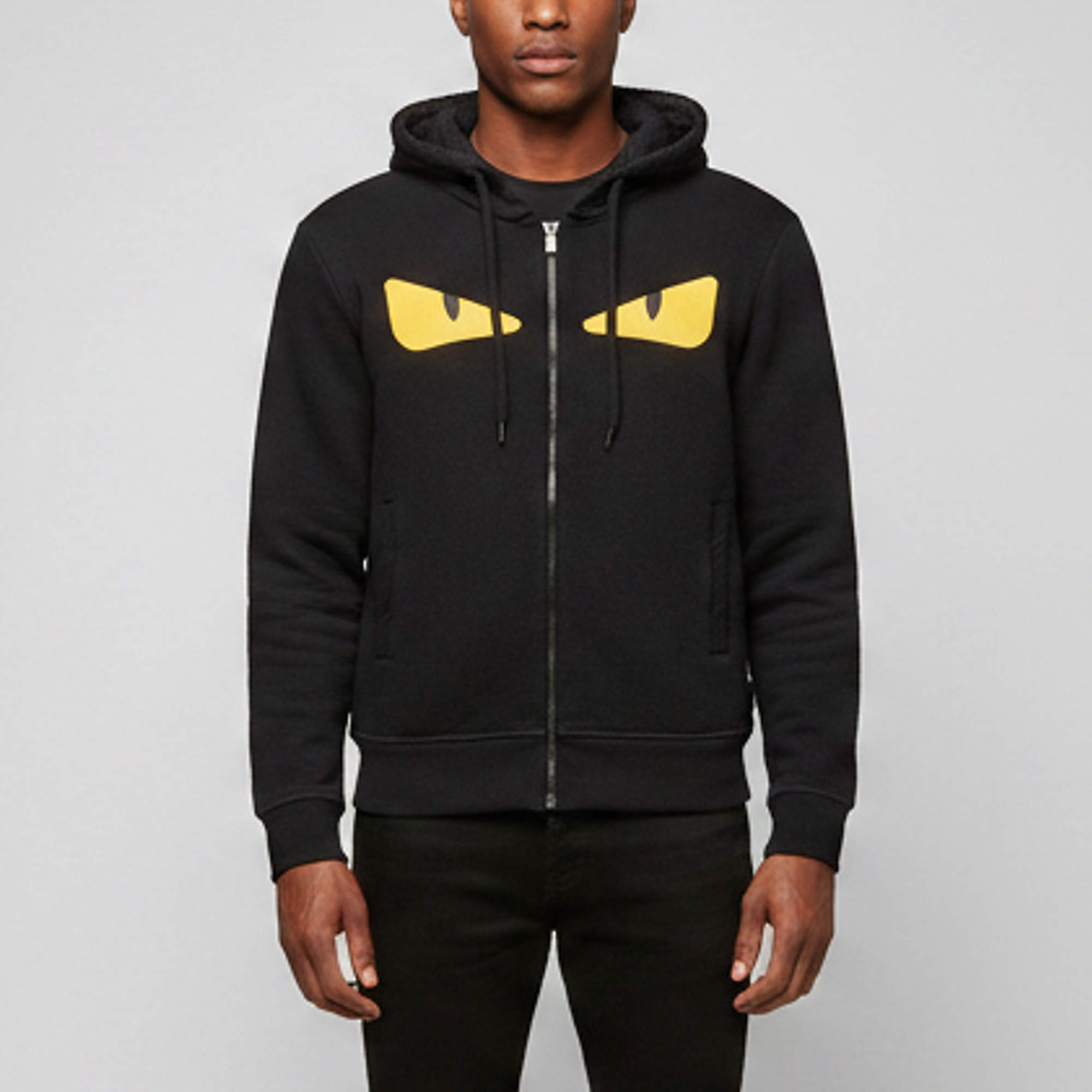 Pre Owned Fendi Black Monster Eyes Appliqué Wool Blend Hoodie M