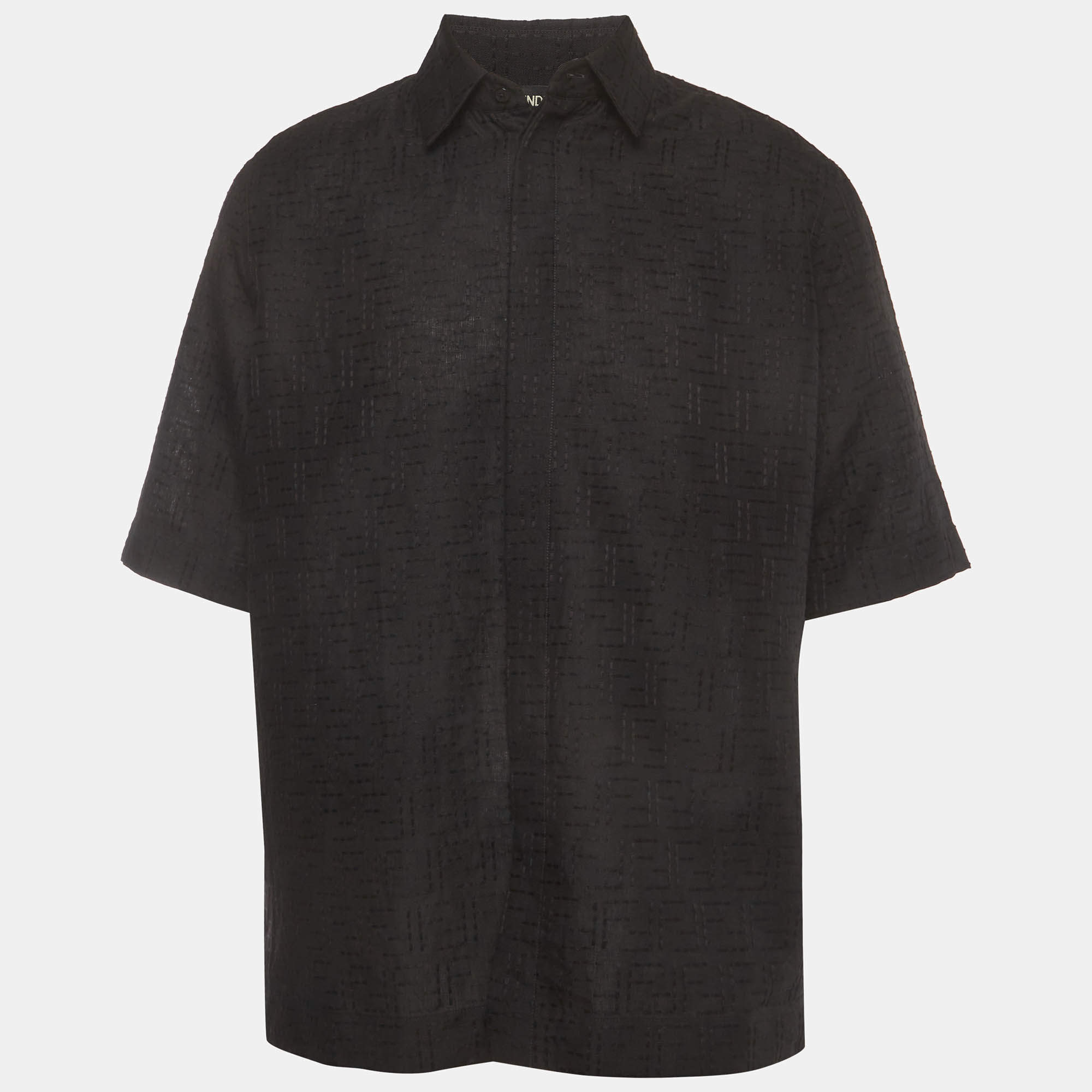 مملوكة مسبقًا Fendi Black Monogram Embroidered Linen Blend Shirt S