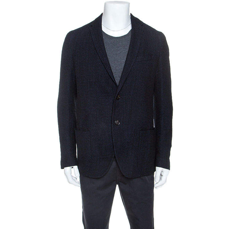 Fendi Navy Blue Wool Blend Unstructured Knitted Blazer XL