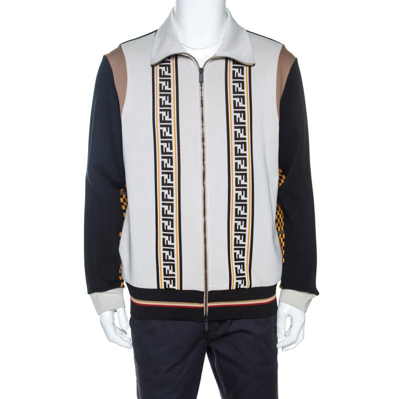 Fendi Black Logo print Knit Zip Front Jacket L