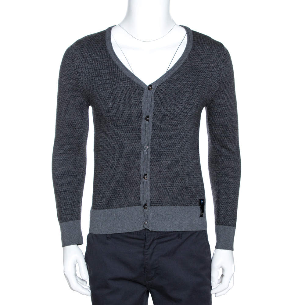 Fendi Grey Zucca Monogram Pattern Wool Button Front Cardigan M Fendi | TLC