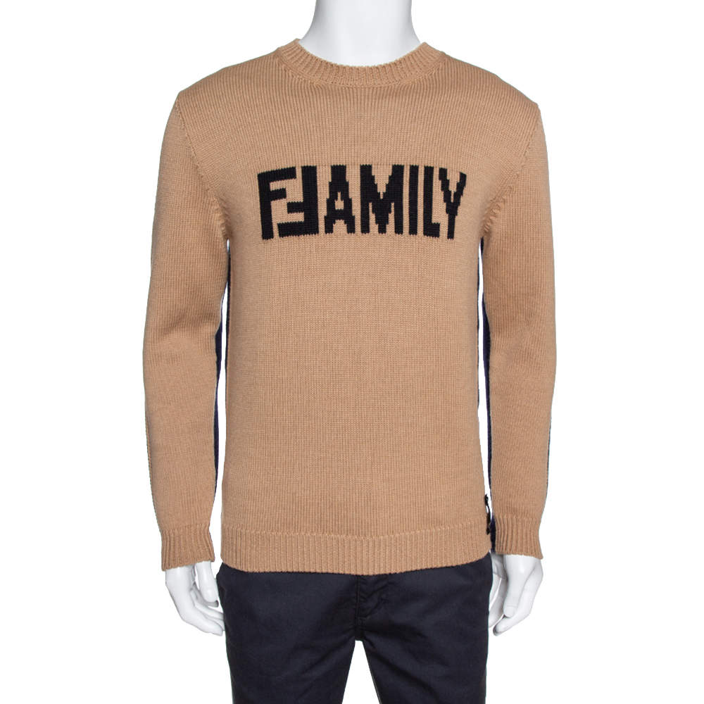 Fendi Bicolor Family Embroidered Wool Knit Pullover M
