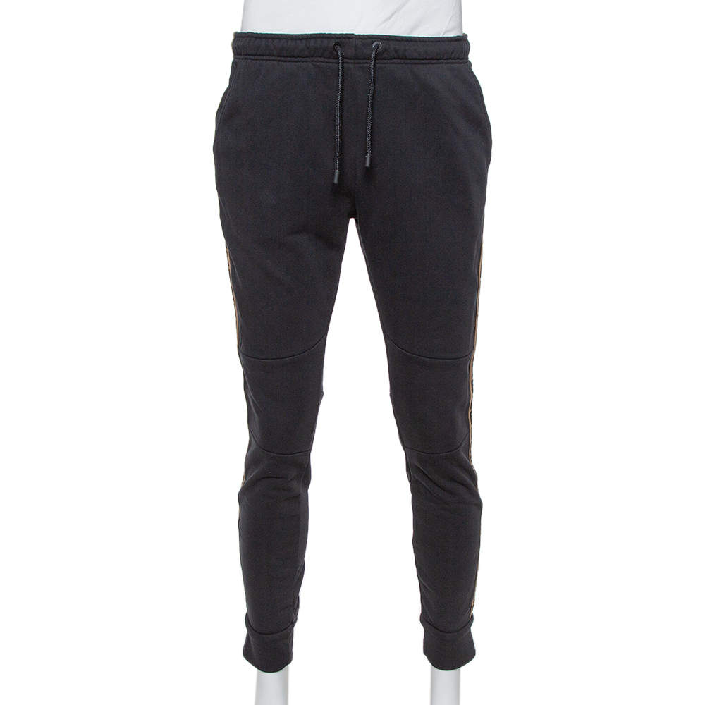 Fendi Black Cotton Logo Side Stripe Detail Paneled Joggers M