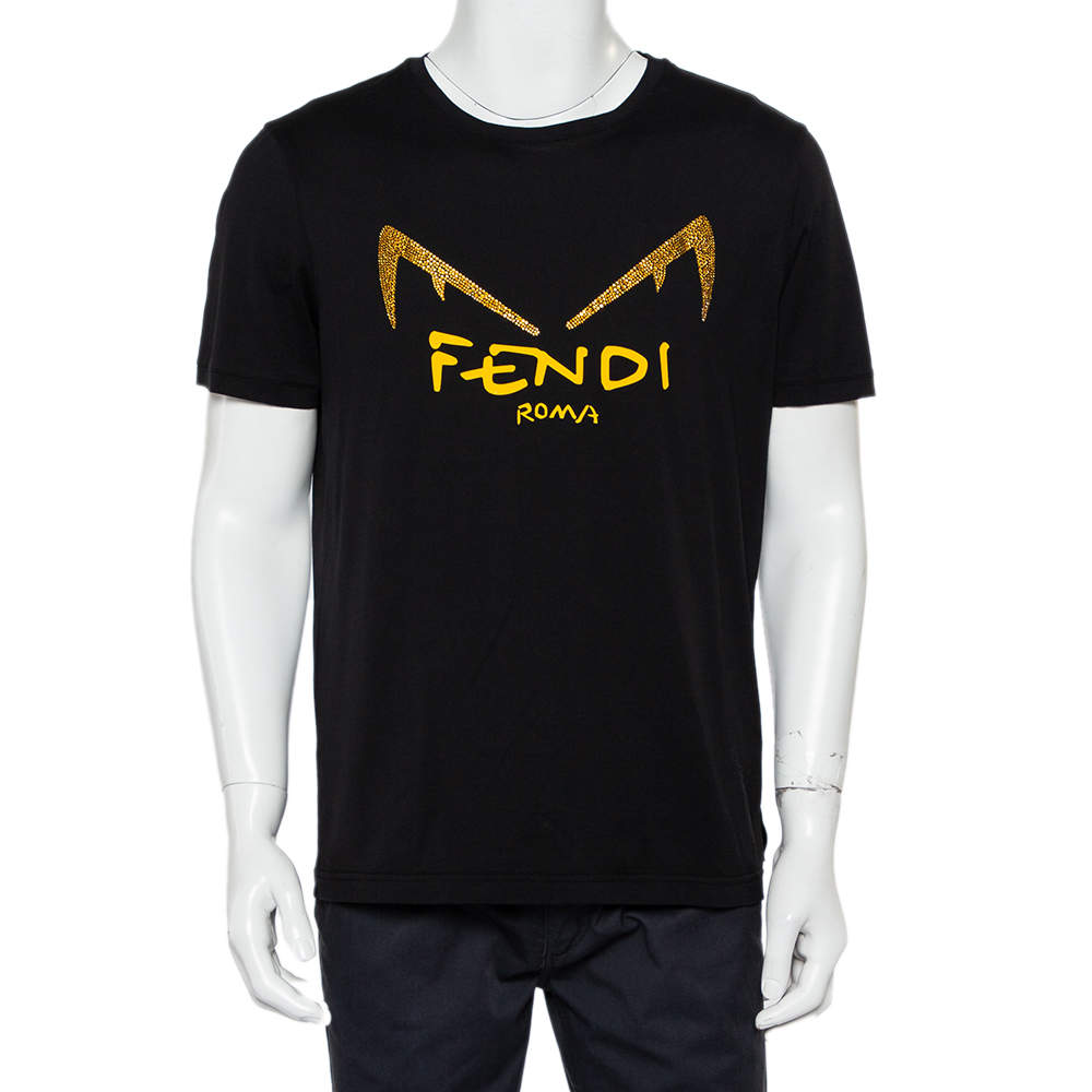 Fendi Black Cotton Diabolic Eyes Embellished T-Shirt XL