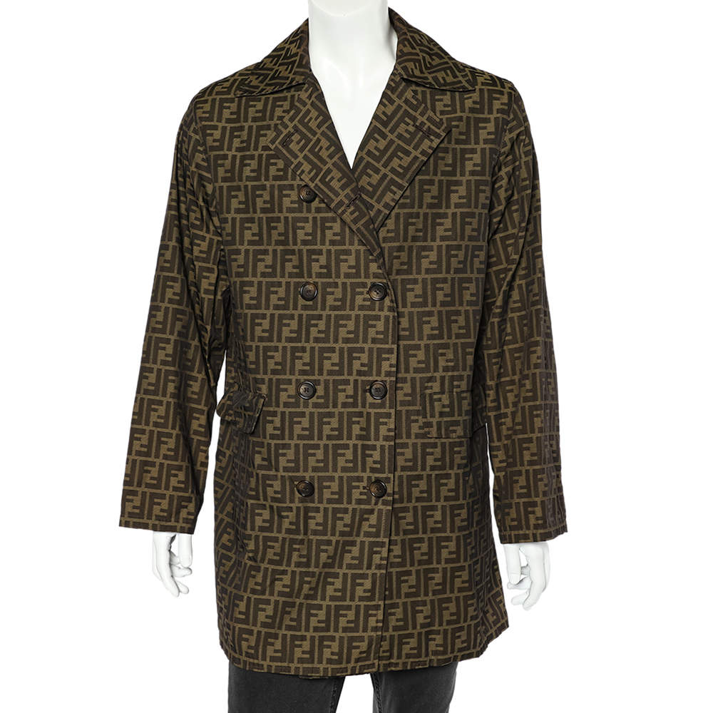 Fendi Brown Zucca Monogram Double Breasted Coat L