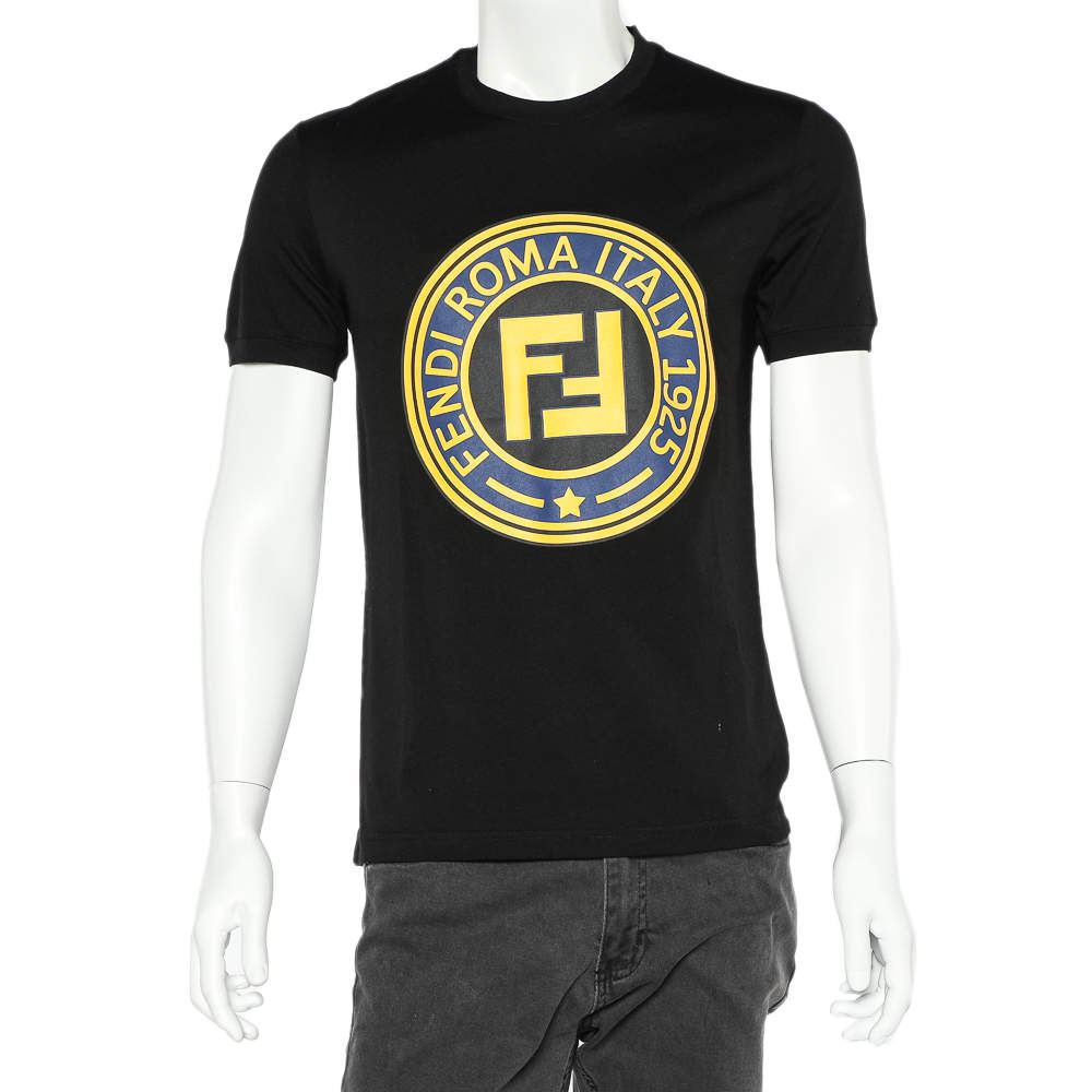 Pre Owned Fendi Black Logo Printed Cotton Knit Crewneck T-Shirt S