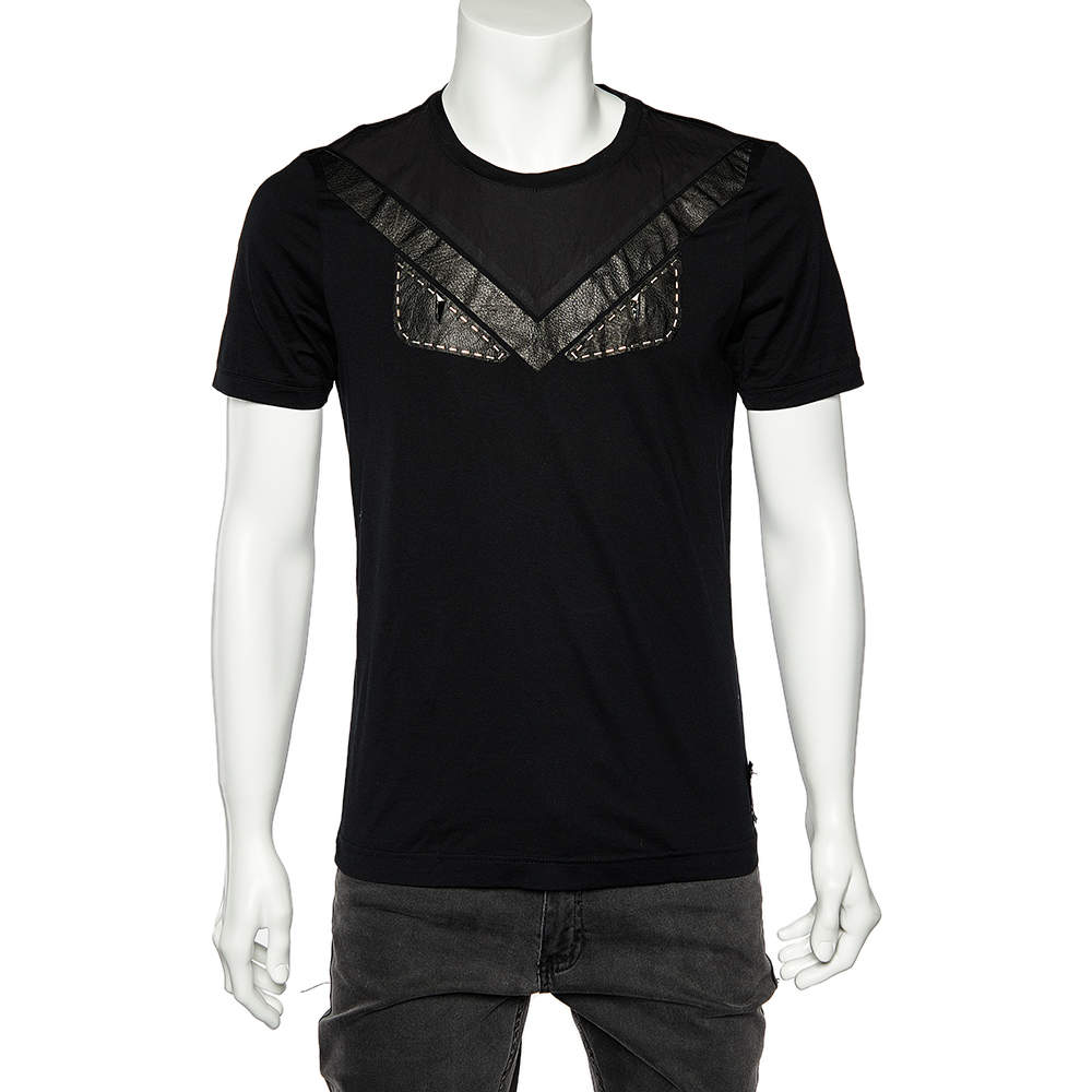 Fendi Black Cotton Studded Leather Bag Bugs Detail Crewneck T-Shirt M