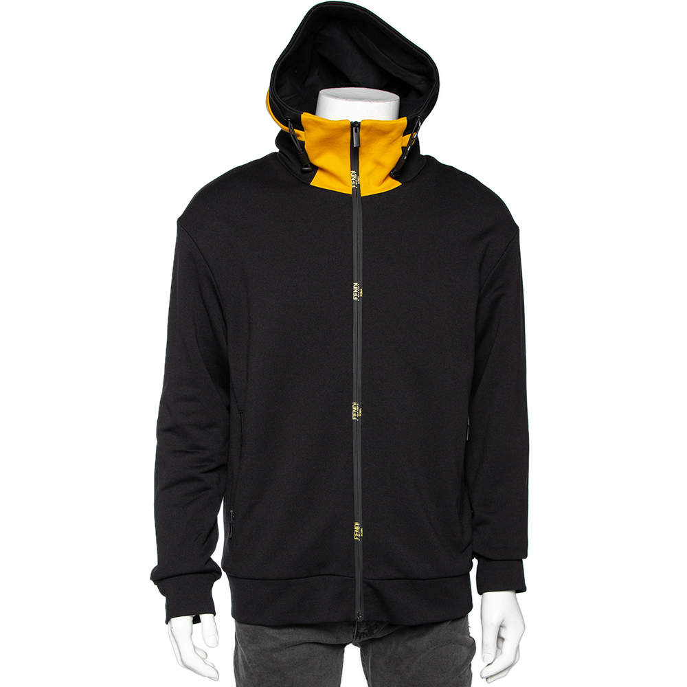 مملوكة مسبقًا سويت شيرت فندي تريكو جيرسيه أسود وكتل لونية بهودي مقاس كبير - لارج