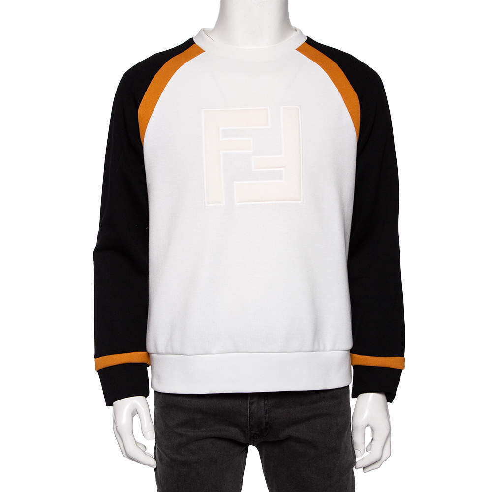 Pre Owned Fendi Colorblock FF Embroidered Cotton Long Sleeve Sweatshirt L