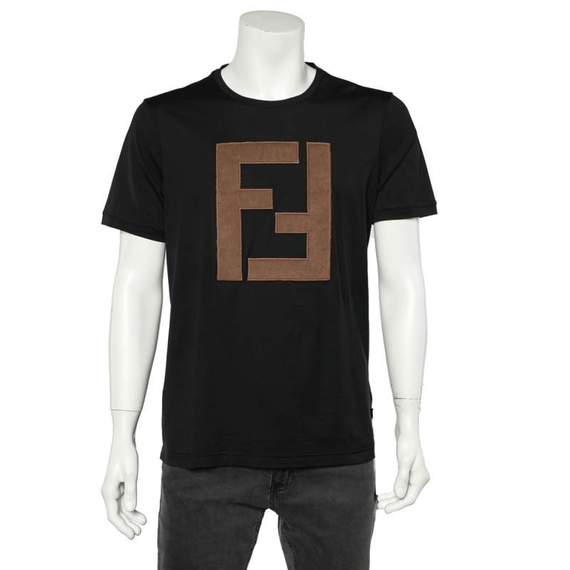Fendi Black Cotton Logo Applique Detail Roundneck T-Shirt XL