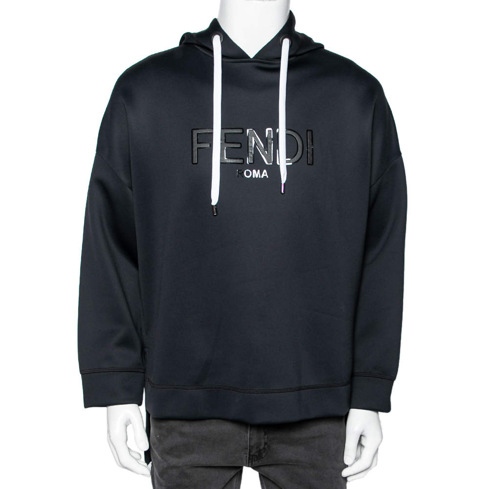 مملوكة مسبقًا Fendi Black Neoprene Reflective Logo Detailed Hoodie XXL