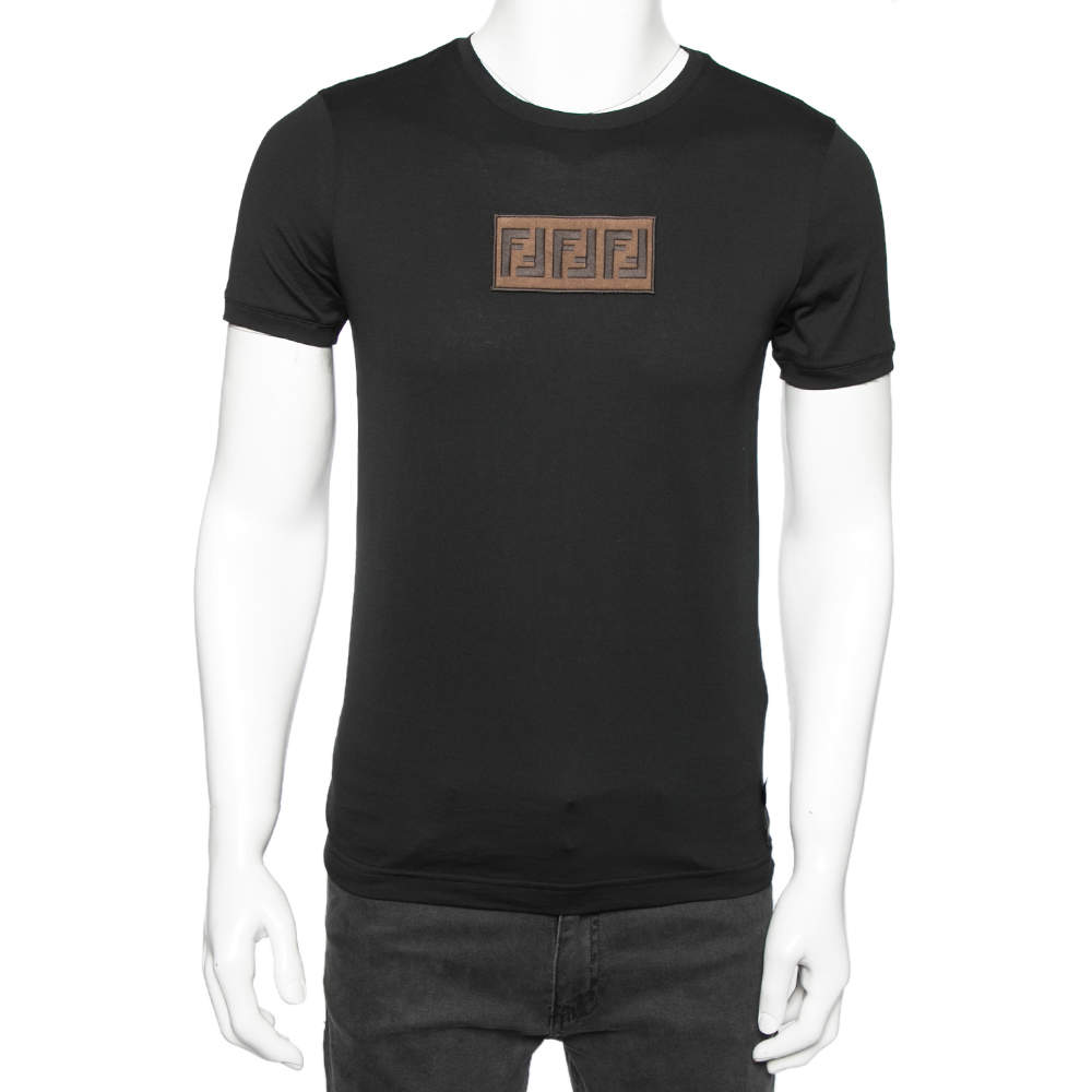 Fendi Black Cotton FF Logo Appliqued Slim Fit T-Shirt S
