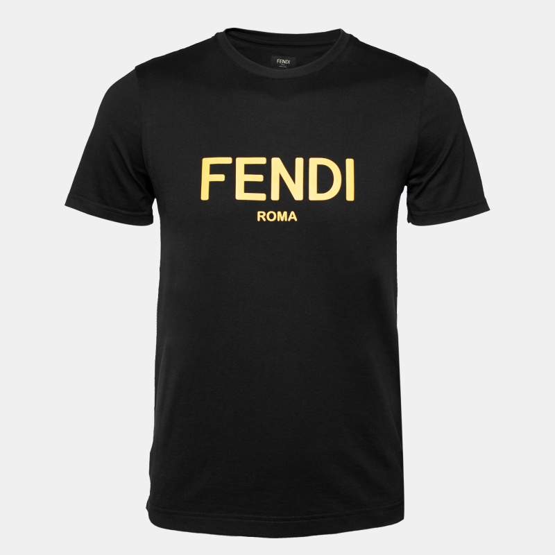 Pre Owned Fendi Black Logo Printed Crew Neck Short Sleeve T-Shirt S