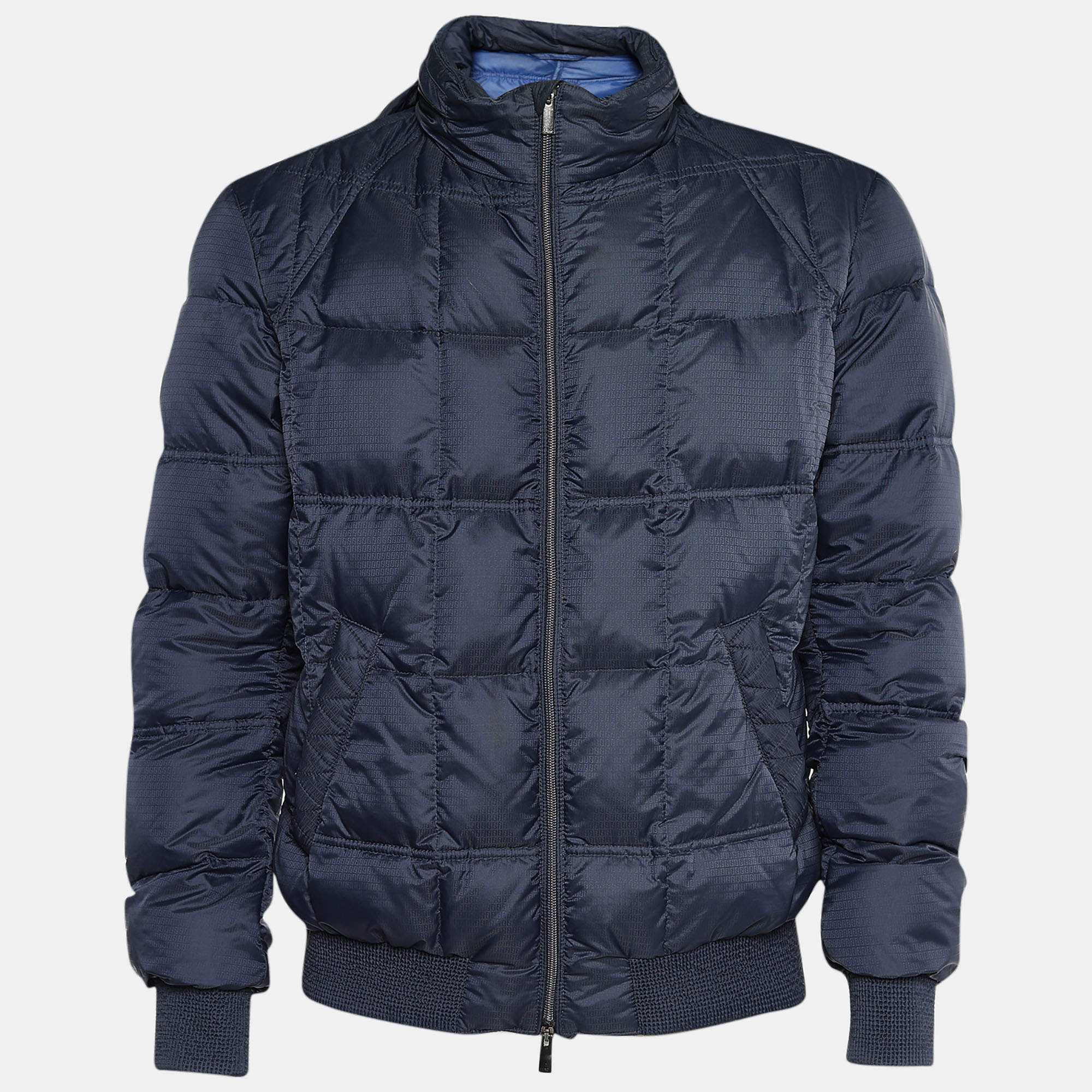 Fendi Navy Blue Synthetic Hooded Down Jacket XXL