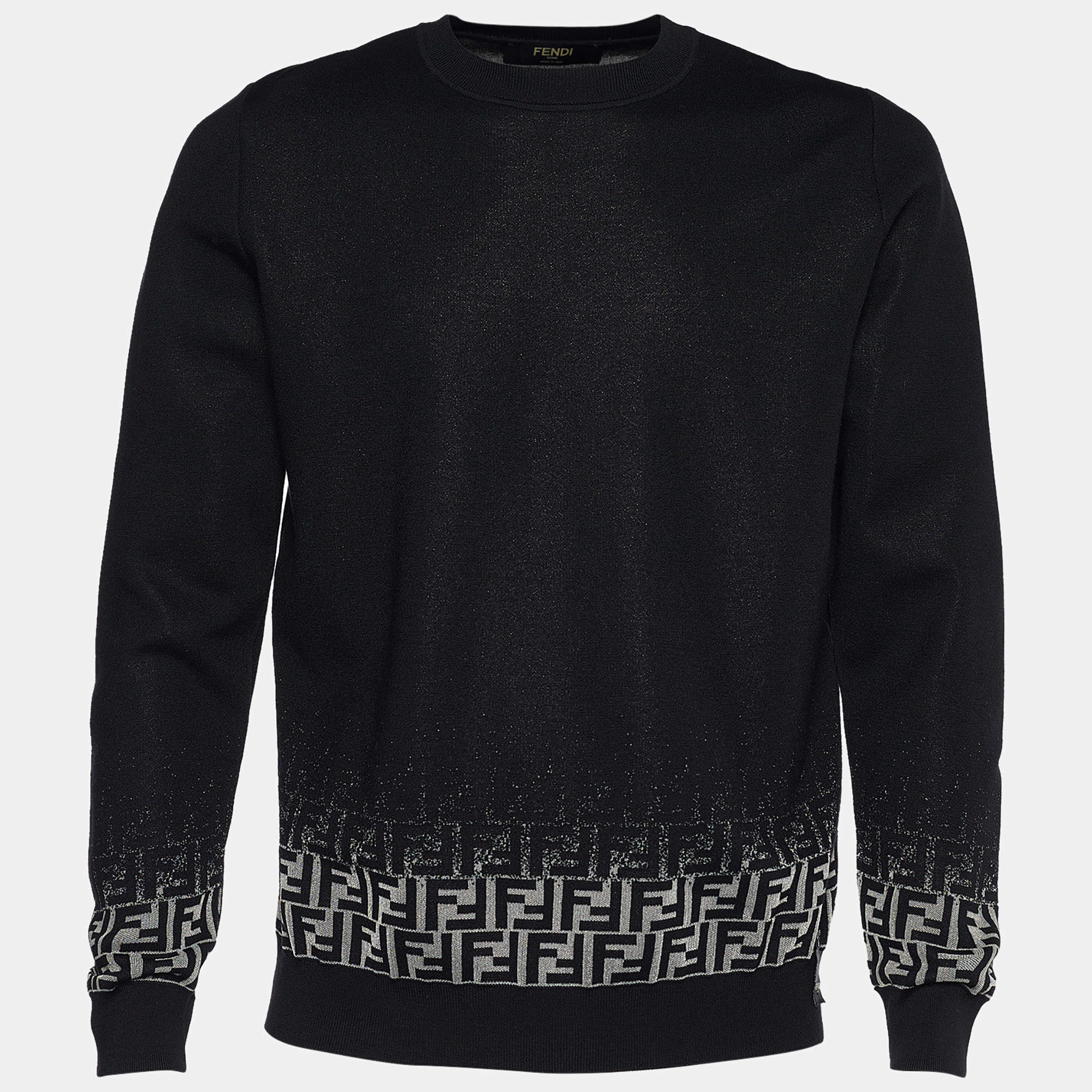 Fendi Black Wool Blend Zucca Degrade Crew Neck Jumper M
