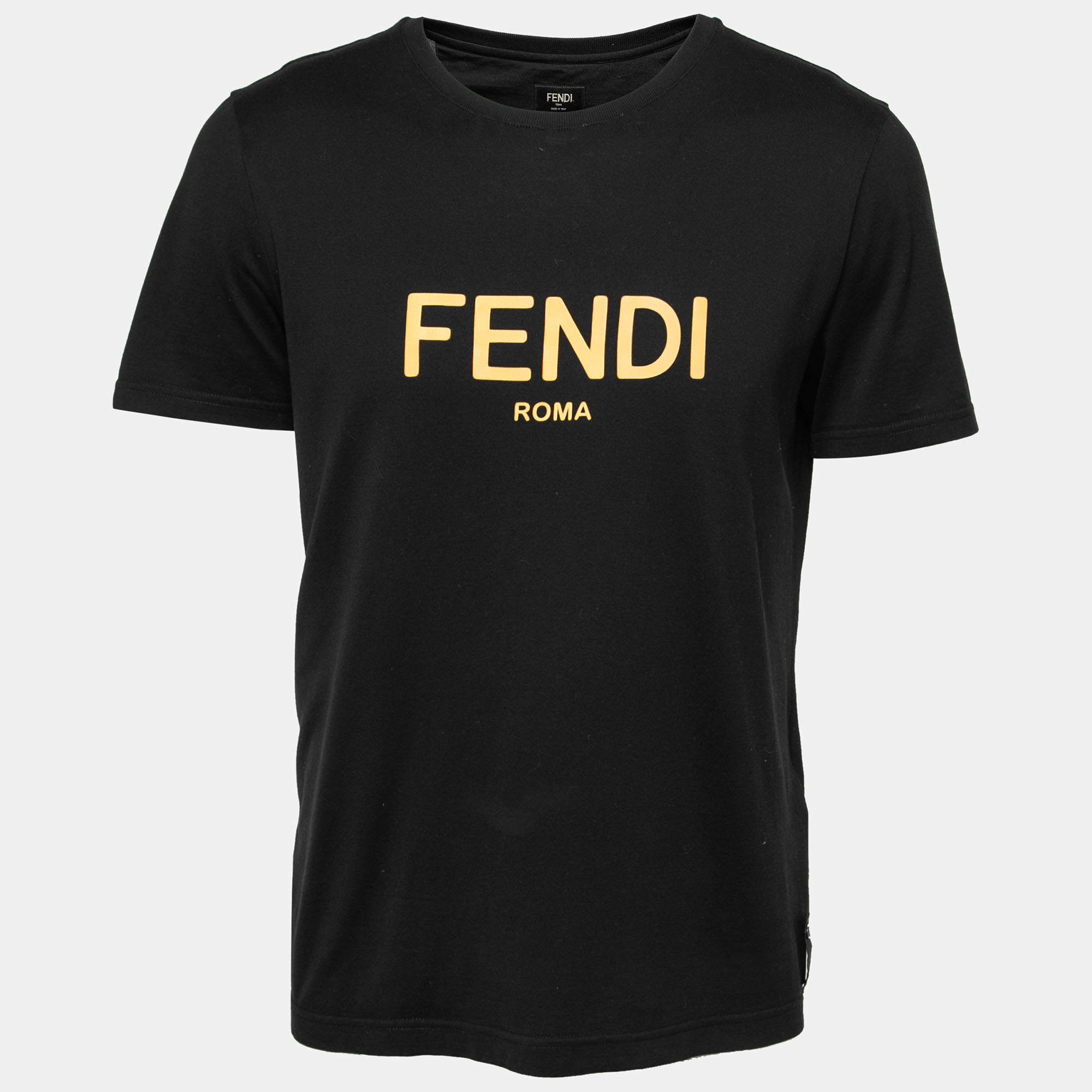 مملوكة مسبقًا Fendi Black Logo Printed Cotton Crew Neck Short Sleeve T-Shirt XL