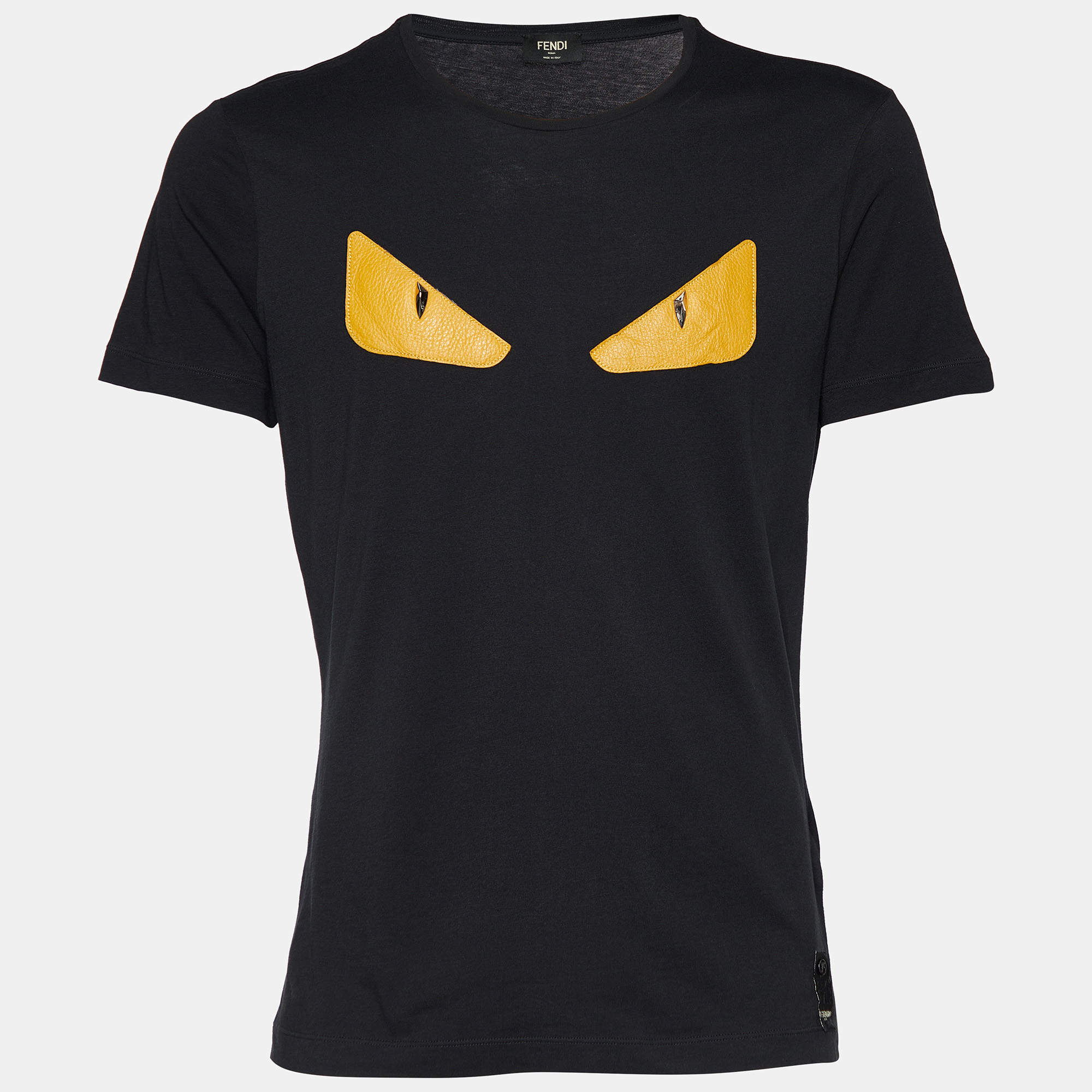 Pre Owned Fendi Black Cotton Knit Monster Eye Patch Detail T-Shirt L