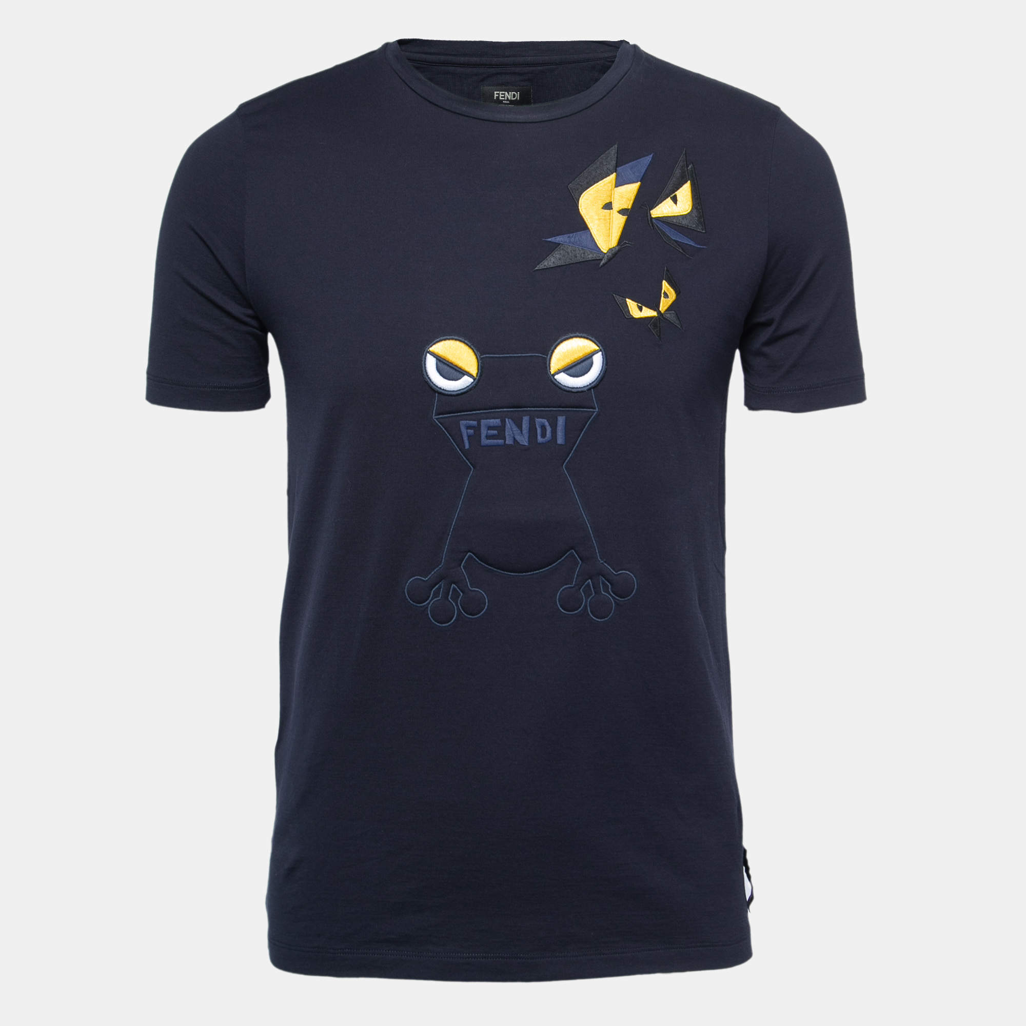 FENDI FENDI NAVY BLUE T-SHIRT WITH LOGO シンプルTシャツ ロゴ T-Shirt Cotton Blue | Fendi