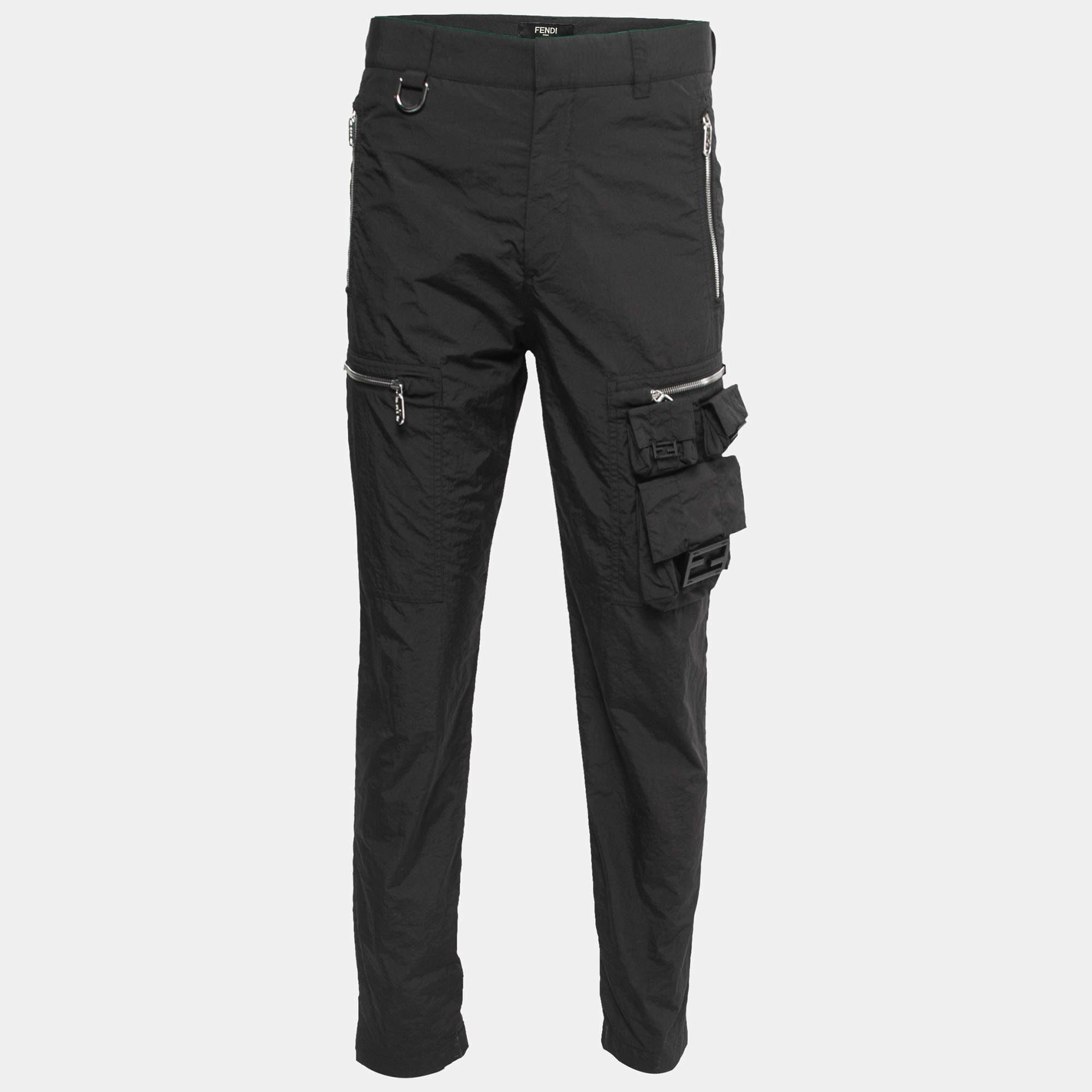 Pre Owned Fendi Black Nylon Pocket Detailed Trousers L