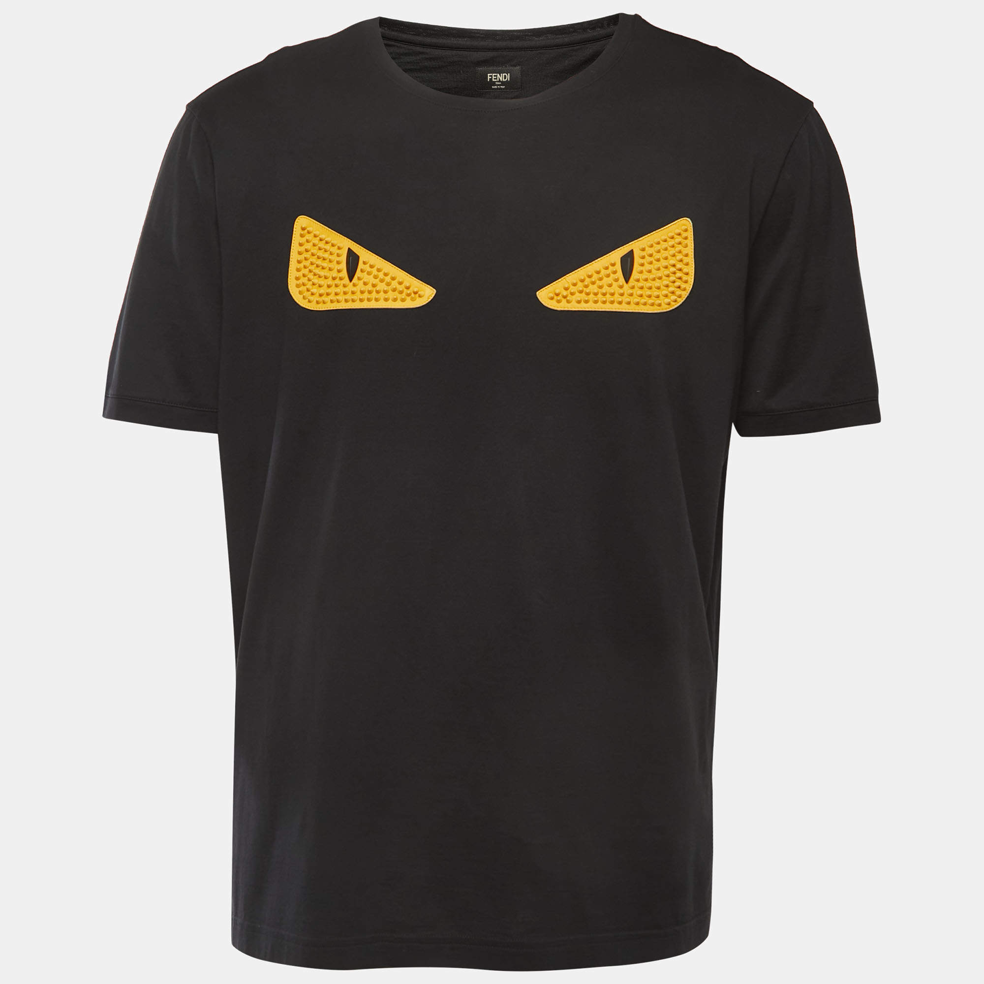 Fendi Black Cotton Spiked Eye Detail Crew Neck Half Sleeve T-Shirt 3XL