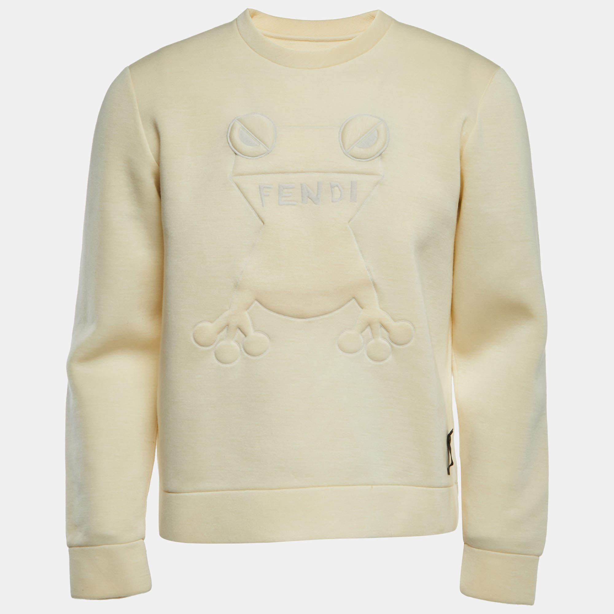 Fendi Light Yellow Frog Embroidered Knit Crew Neck Sweatshirt M