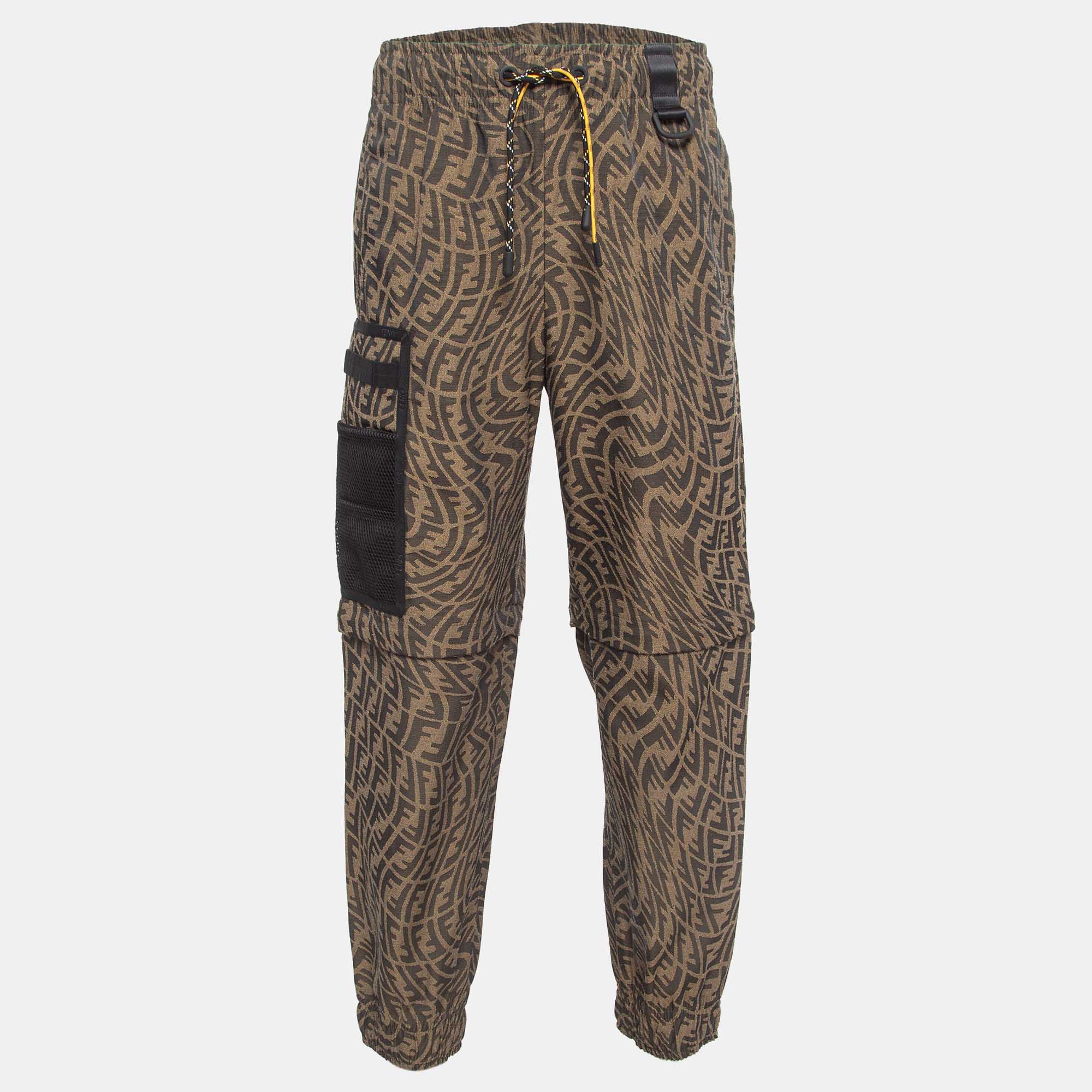مملوكة مسبقًا Fendi Brown Logo Jacquard Convertible Cargo Trousers S