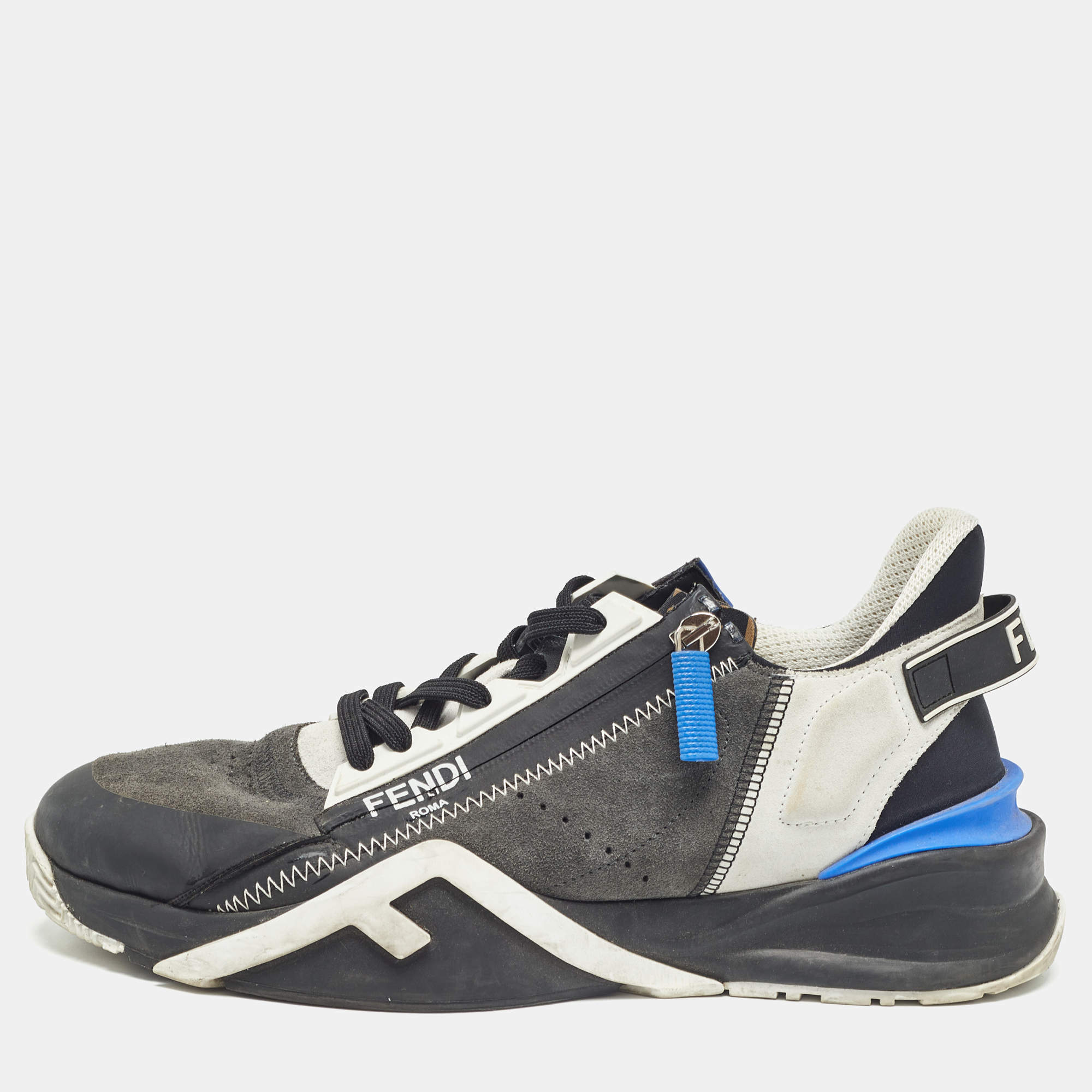 Fendi Black/Blue Leather and Mesh Flow Low Top Sneakers Size 42