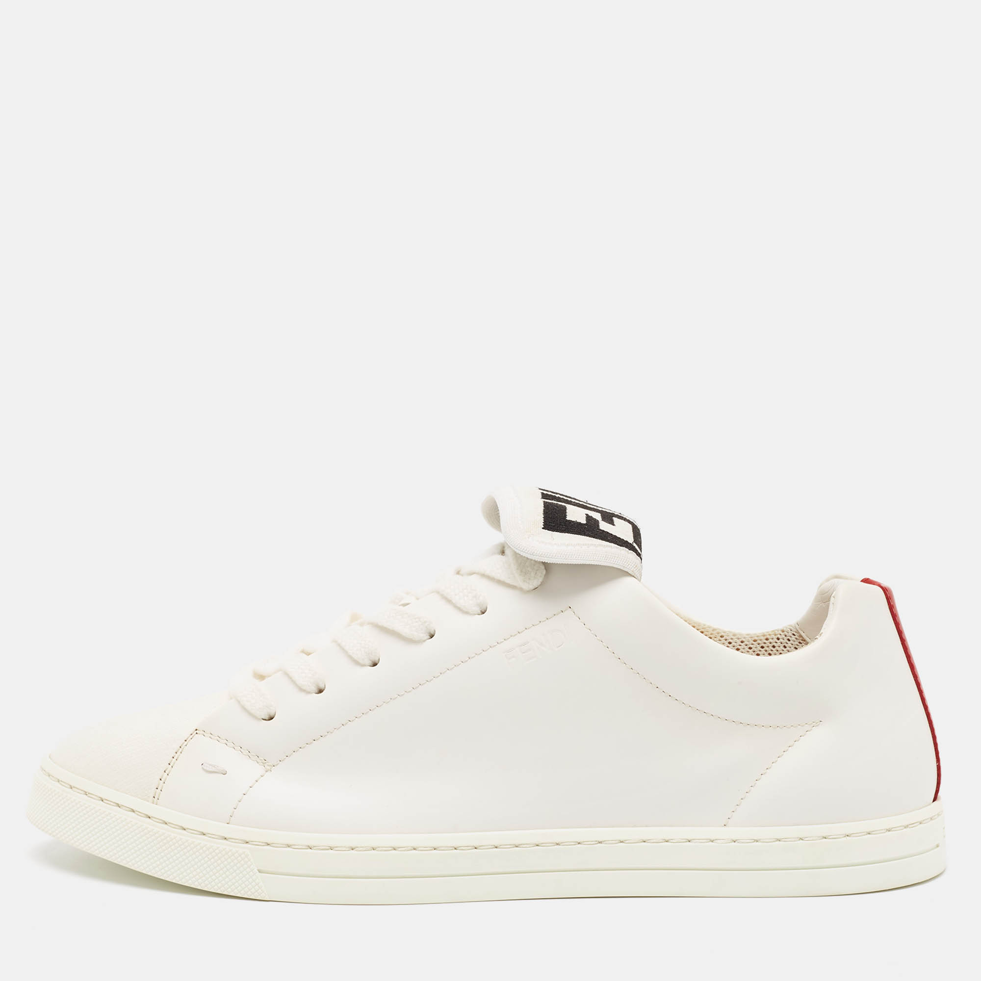 Fendi White Leather And Fabric Low Top Sneakers Size 40