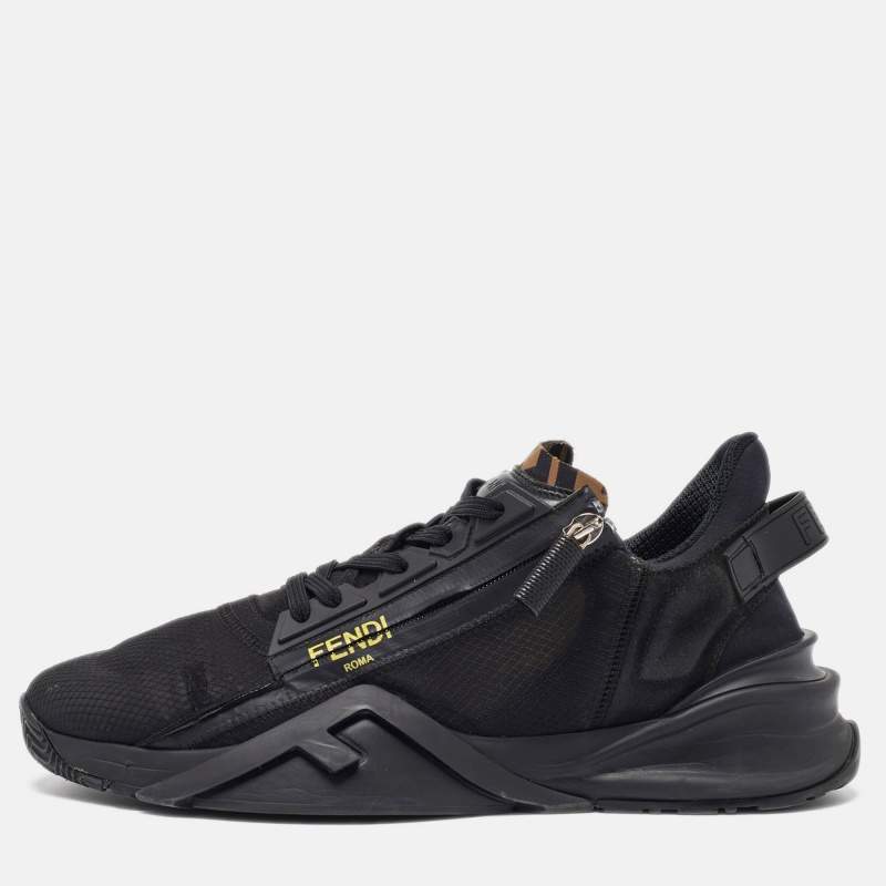 Fendi Black Mesh and Suede Flow Sneakers Size 44