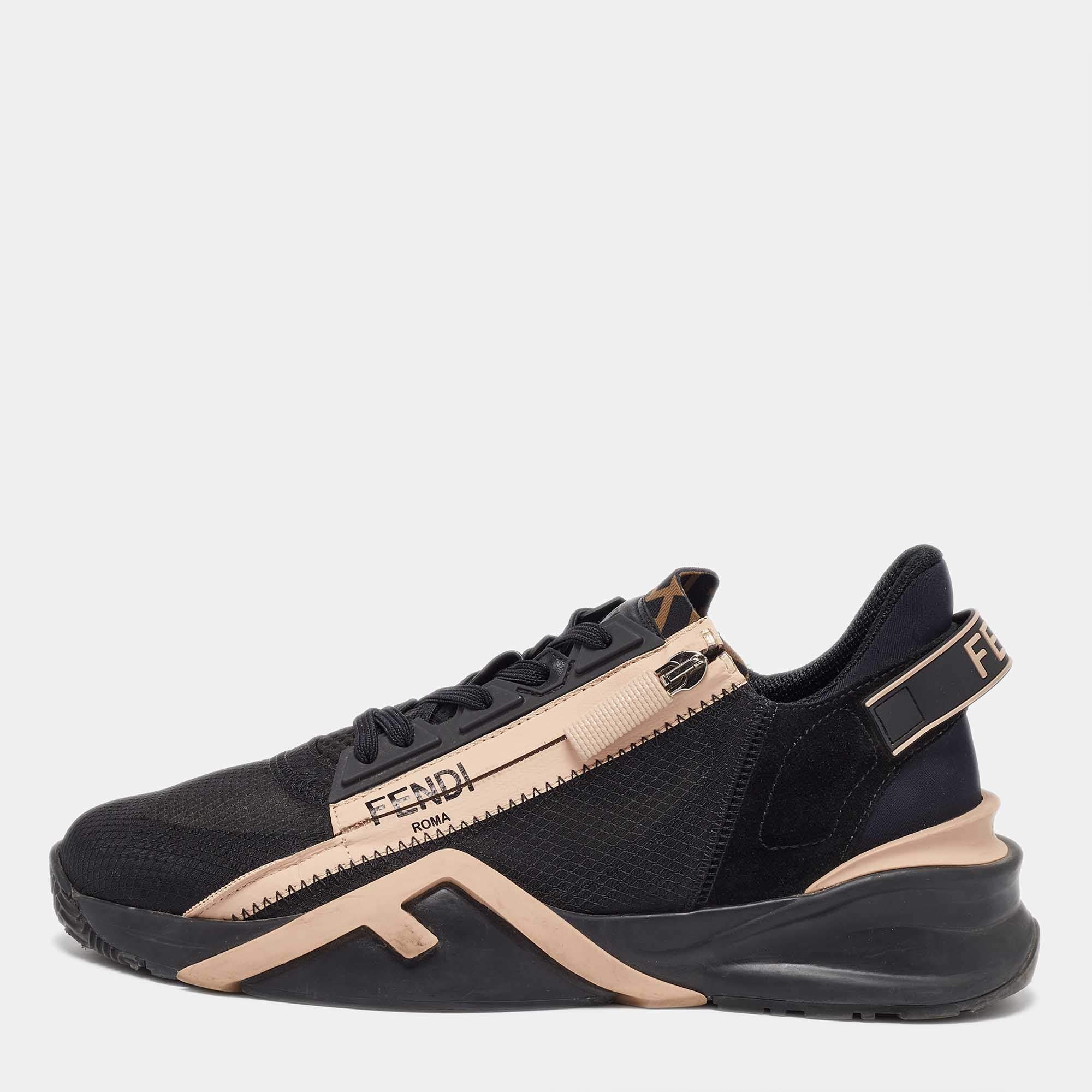 Fendi Black/Beige Suede and Mesh Flow Low Top Sneakers Size 40