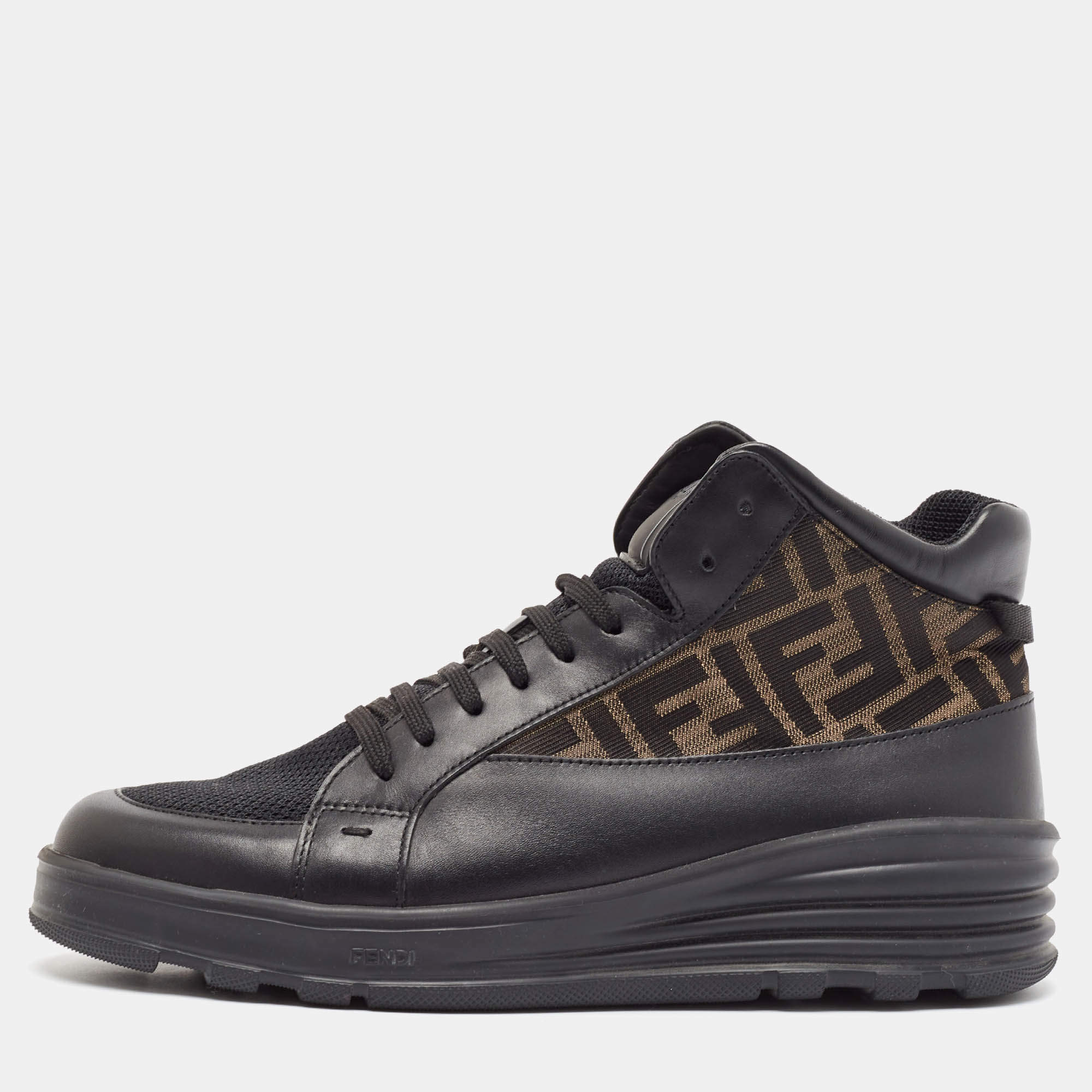 Fendi Black/Brown Canvas and Leather Zucca High Top Sneakers Size 41