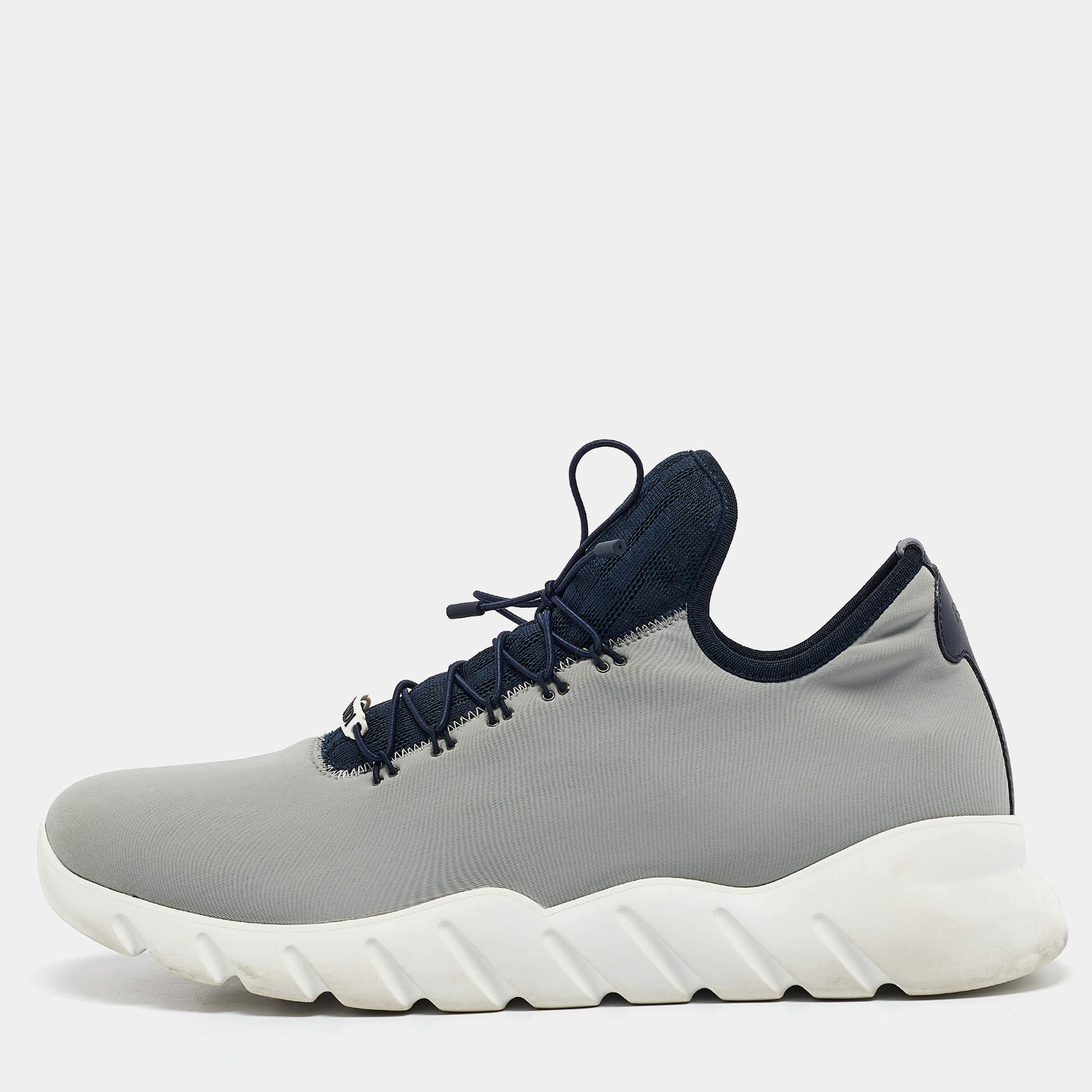 Fendi Grey Neoprene and Leather Lace Up Sneakers Size 43