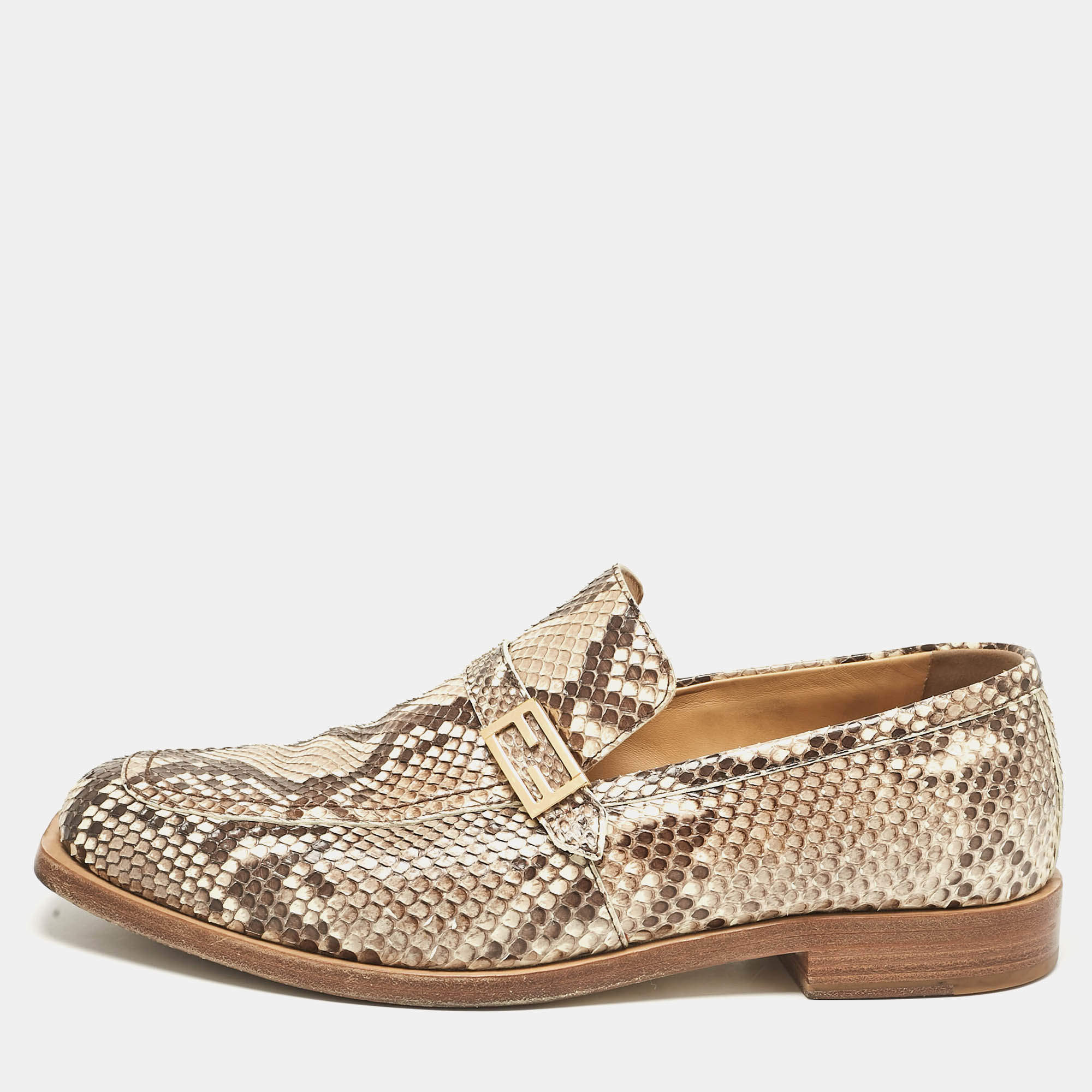 Fendi Beige Python Leather Slip On Loafers Size 42