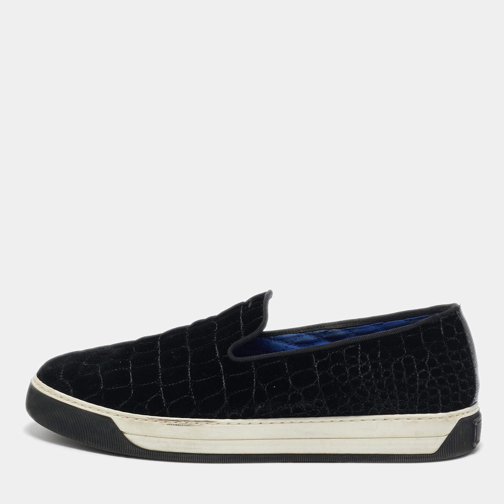 Fendi Black Velvet and Leather Slip On Sneakers Size 43.5