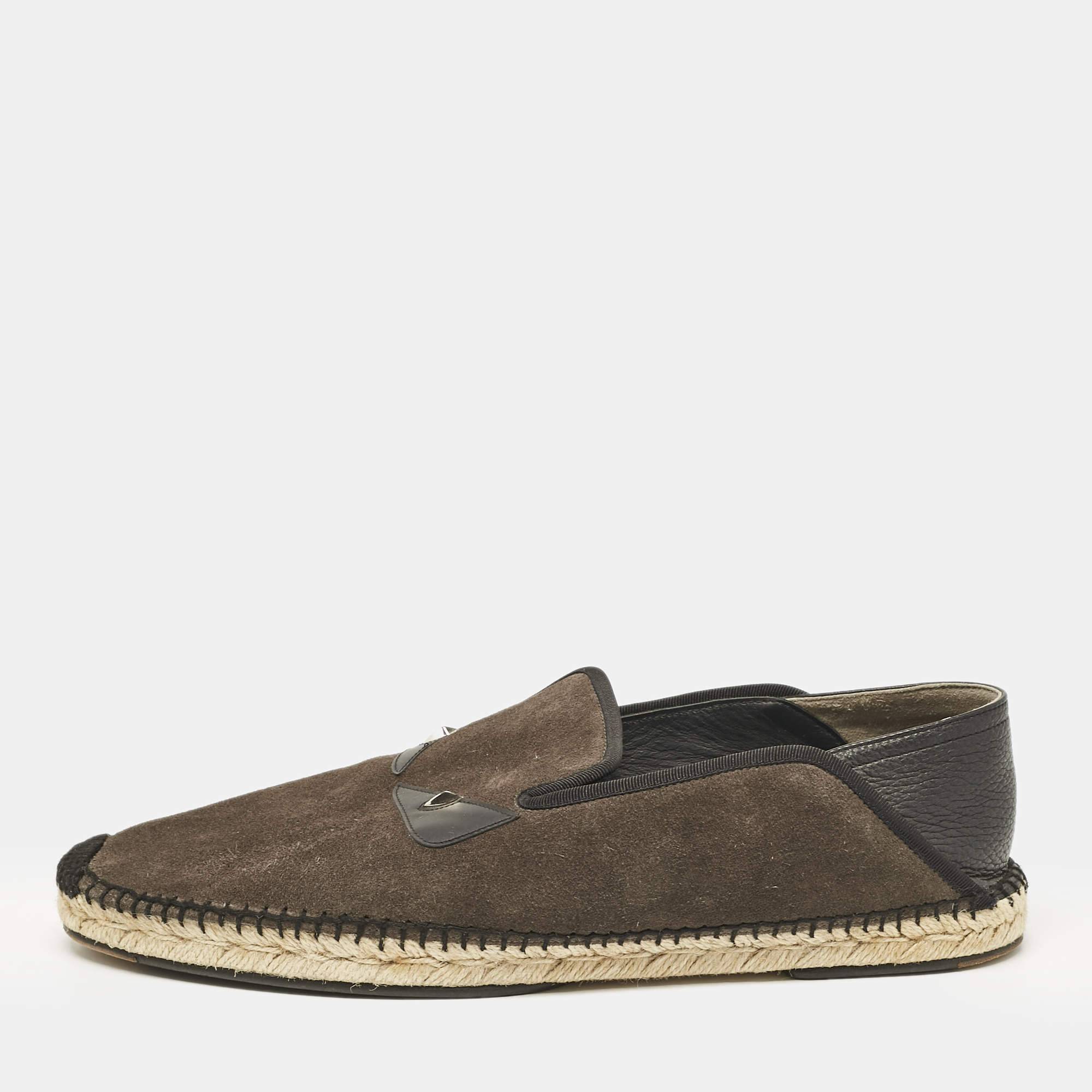 Fendi Navy Black/Green Suede Monster Eyes Slip On Espadrilles Size 44