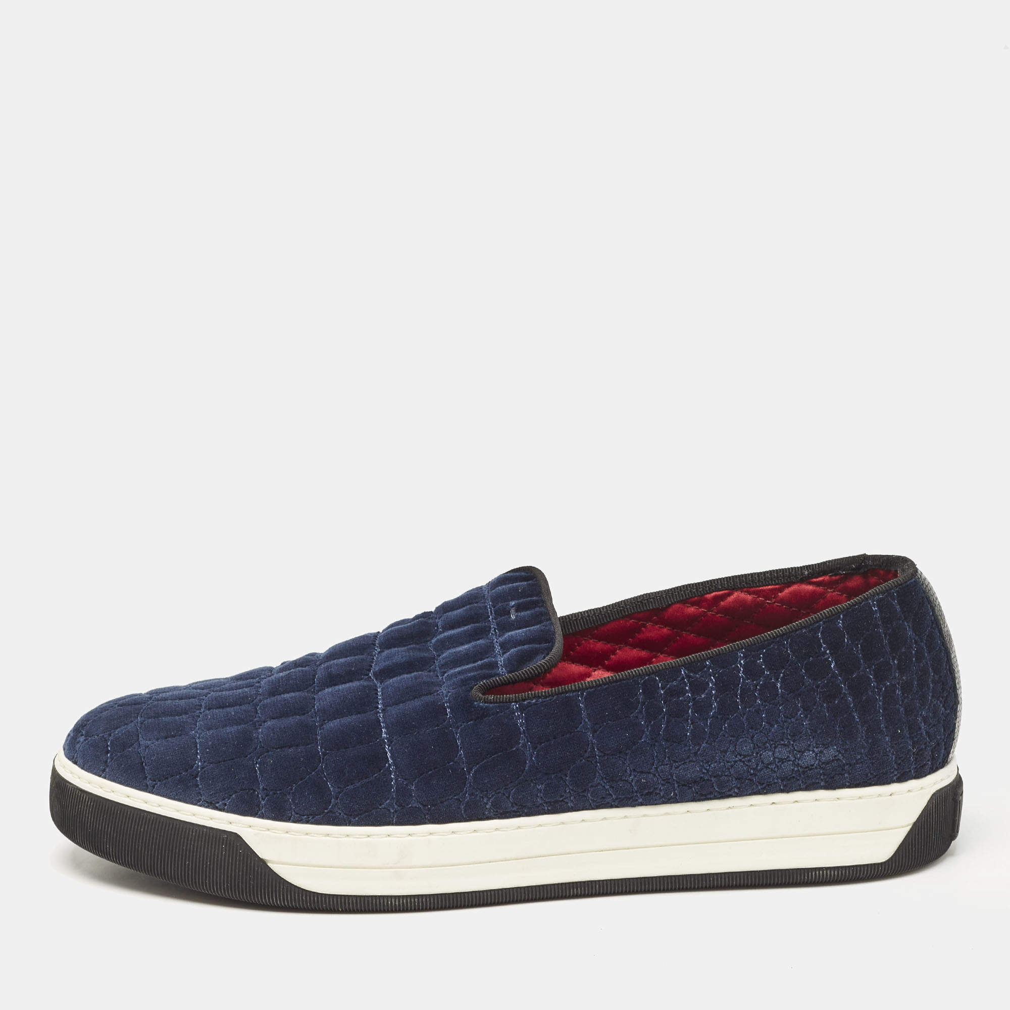 Fendi Navy Blue/Black Croc Print Velvet Slip On Smoking Slippers Size 43
