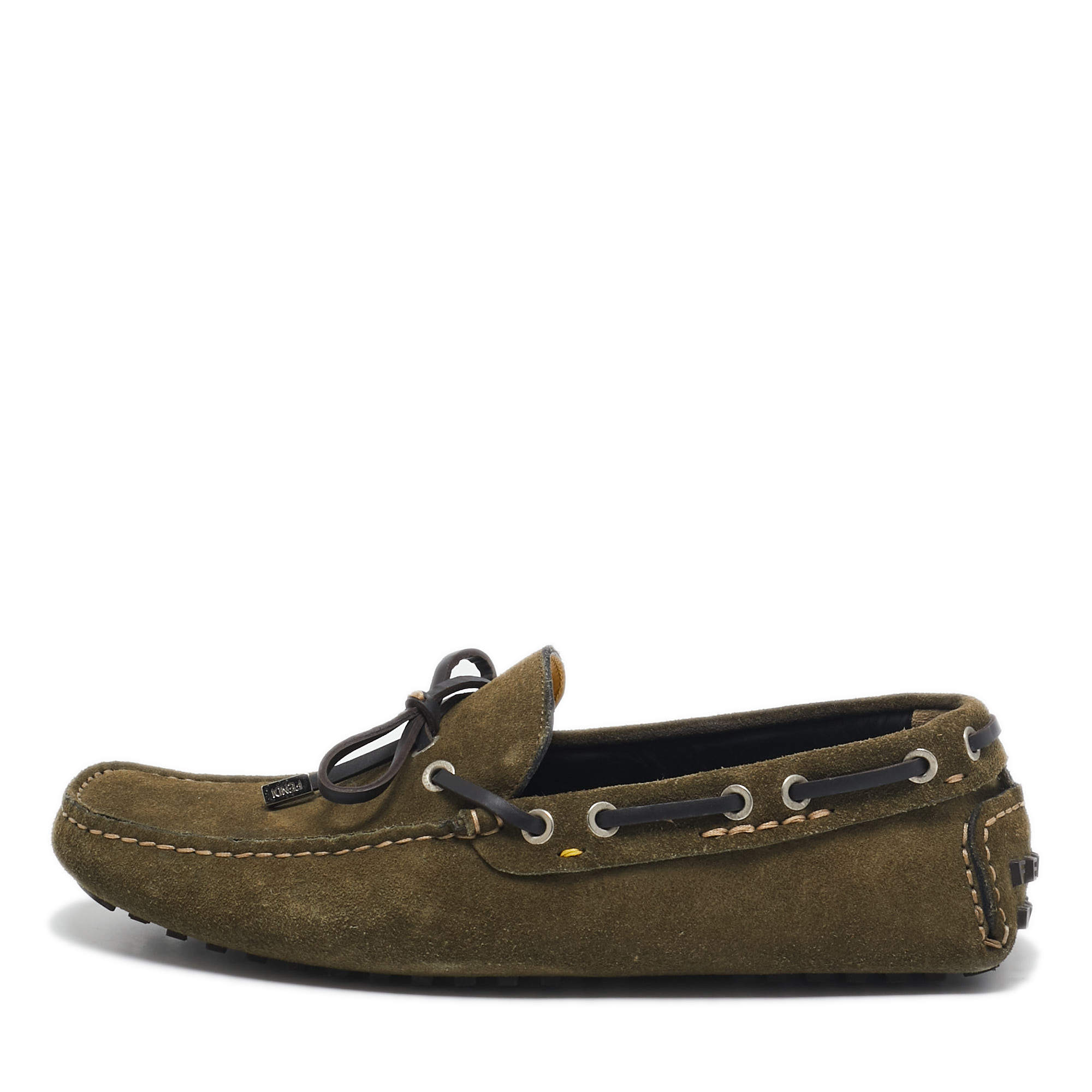 Fendi Oilve Green Suede Slip On Loafers Size 40