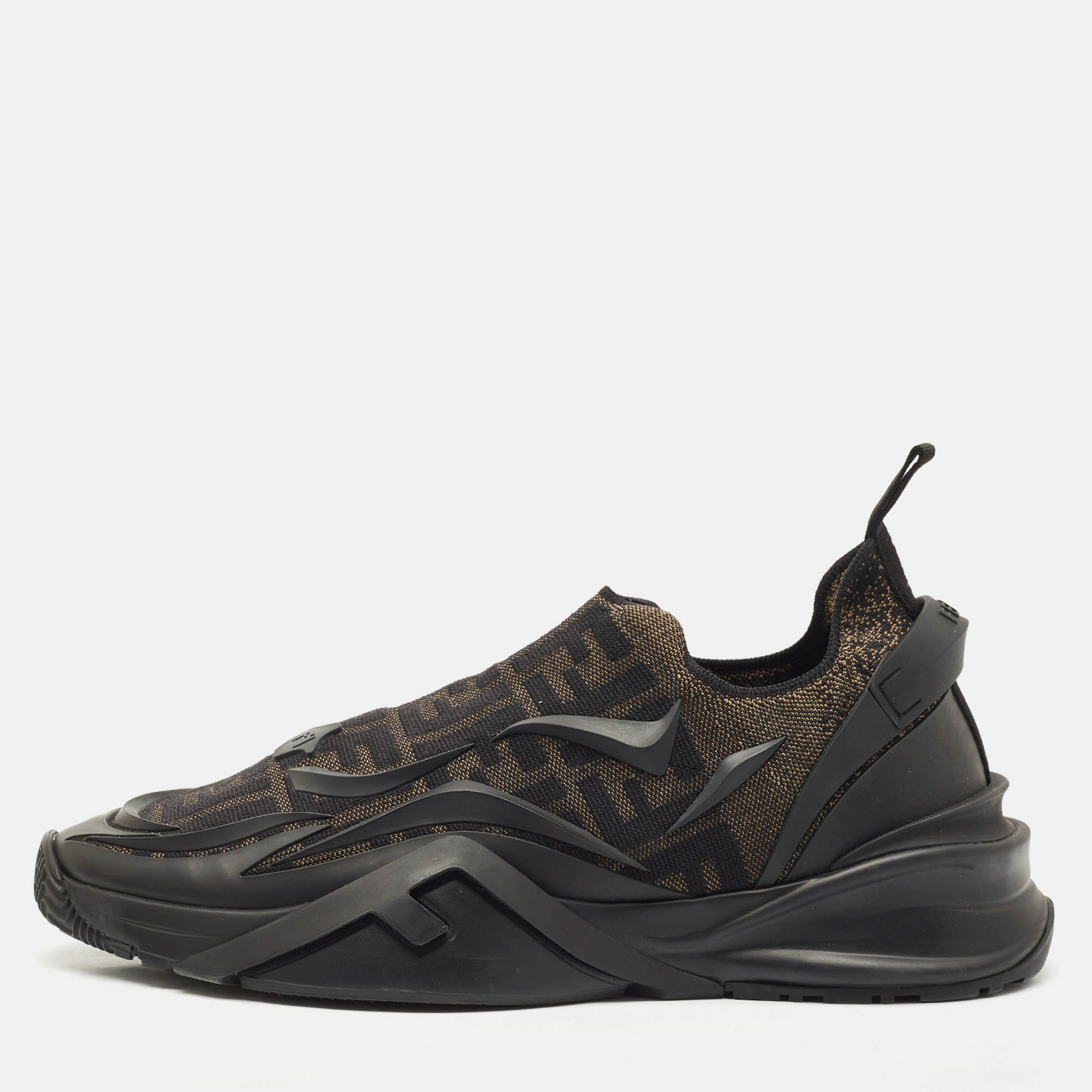 Fendi Black/Brown Rubber and Fabric Flow Low Top Sneakers Size 44
