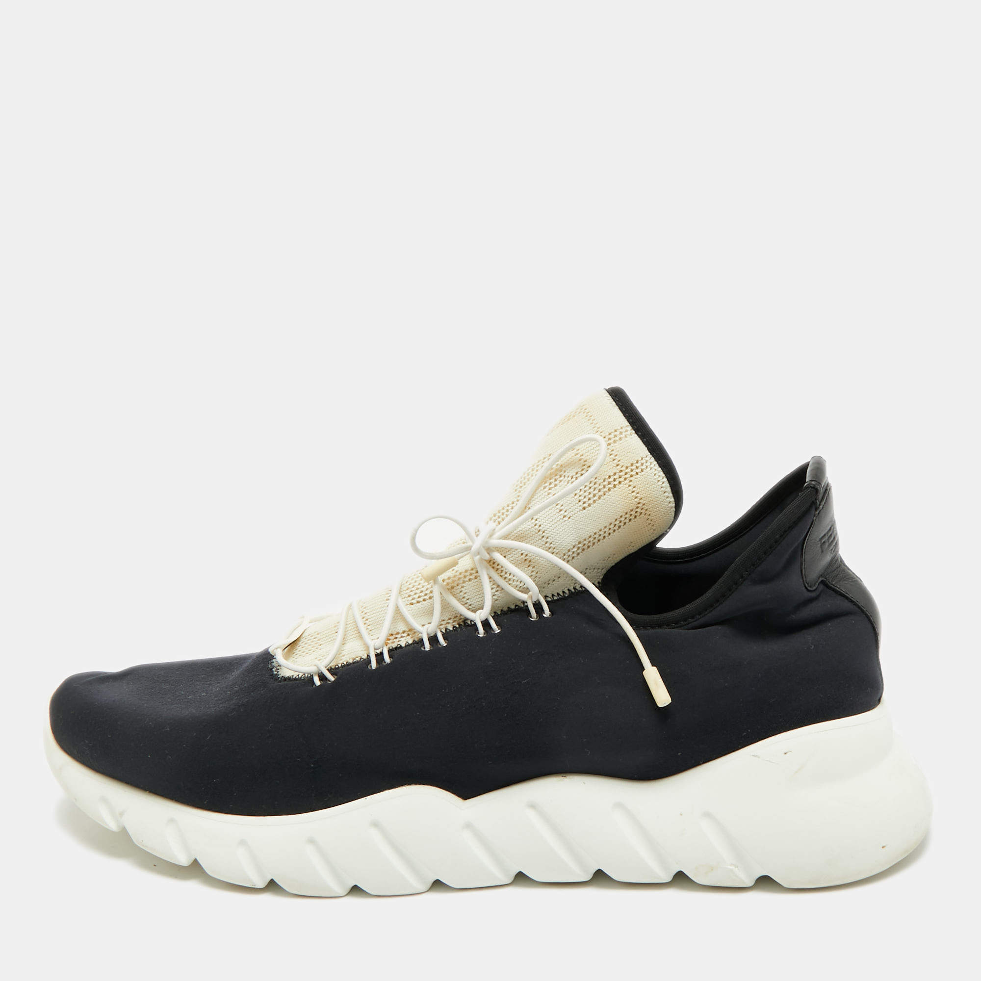 Pre Owned Fendi Black/White Neopene and Knit Fabric Low Top Sneakers Size 44