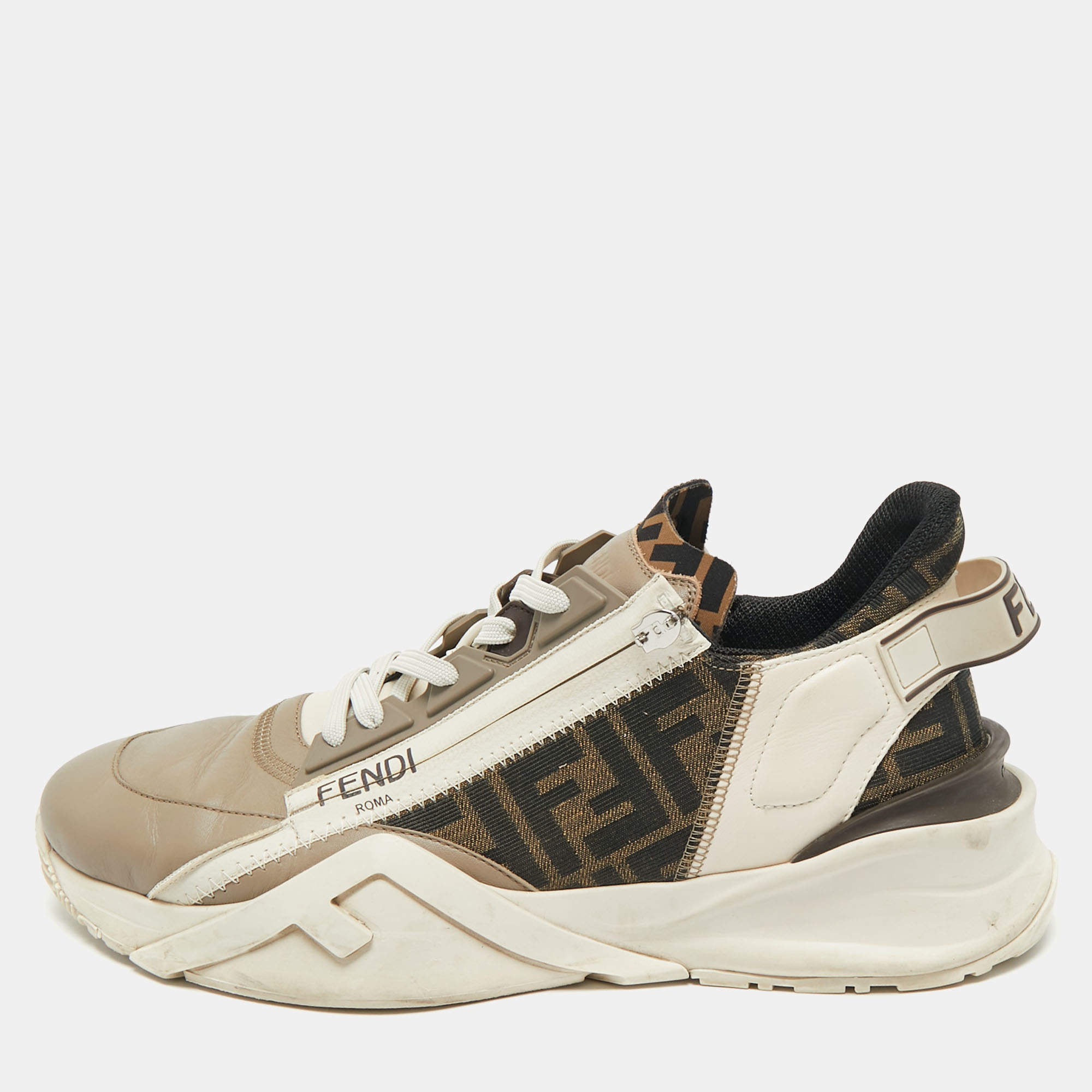 Pre Owned Fendi Multicolor Fabric and Leather Flow Lace Up Sneakers Size 44