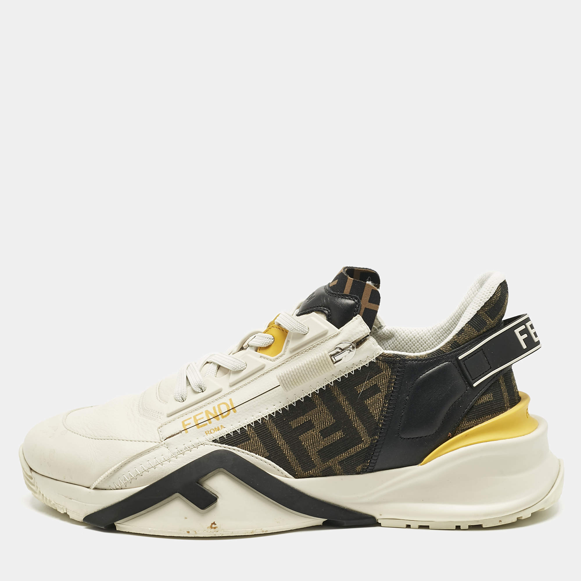 Pre Owned Fendi Multicolor Fabric and Leather Flow Lace Up Sneakers Size 42