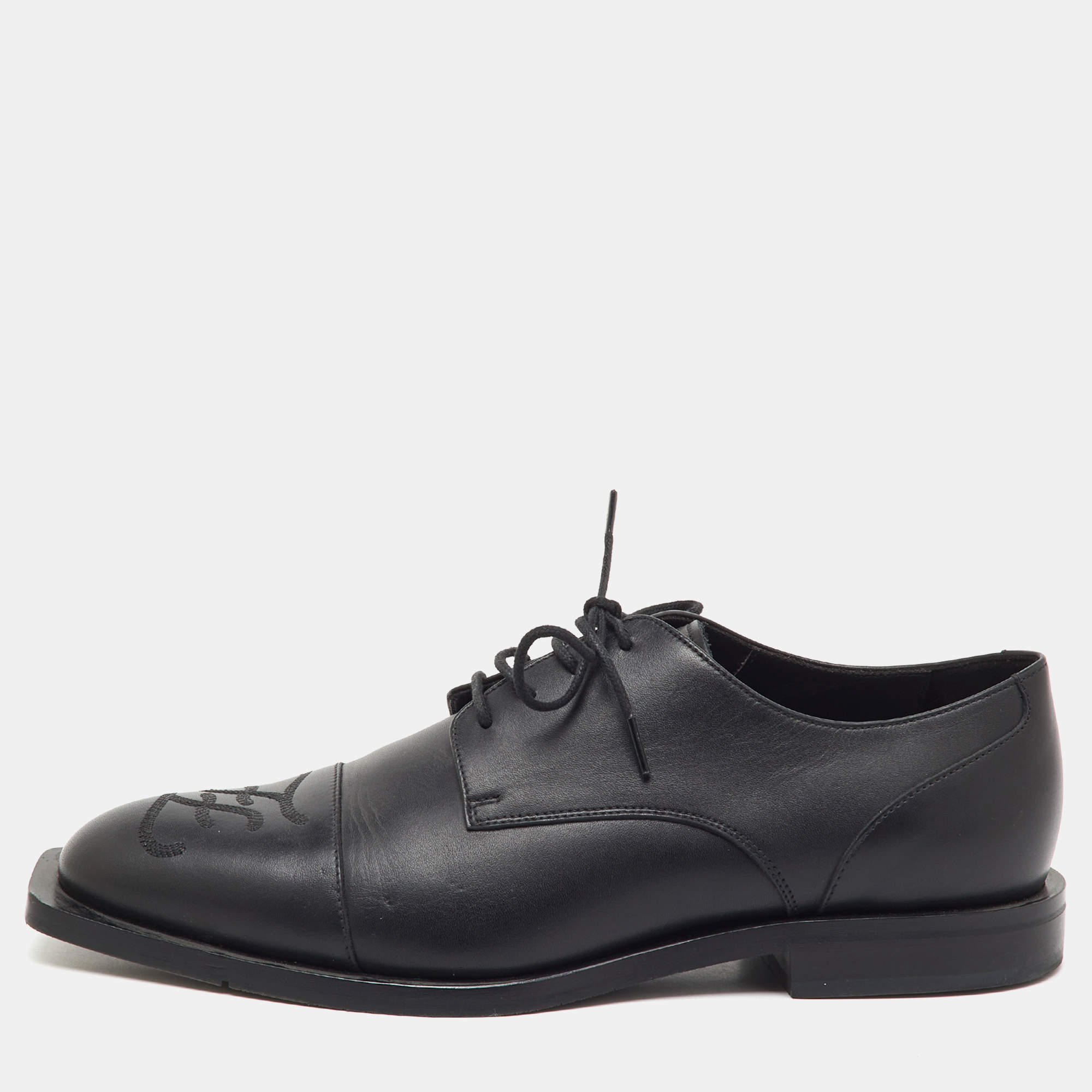 Pre Owned Fendi Black Leather FF Karligraphy Lace Up Derby Size 41