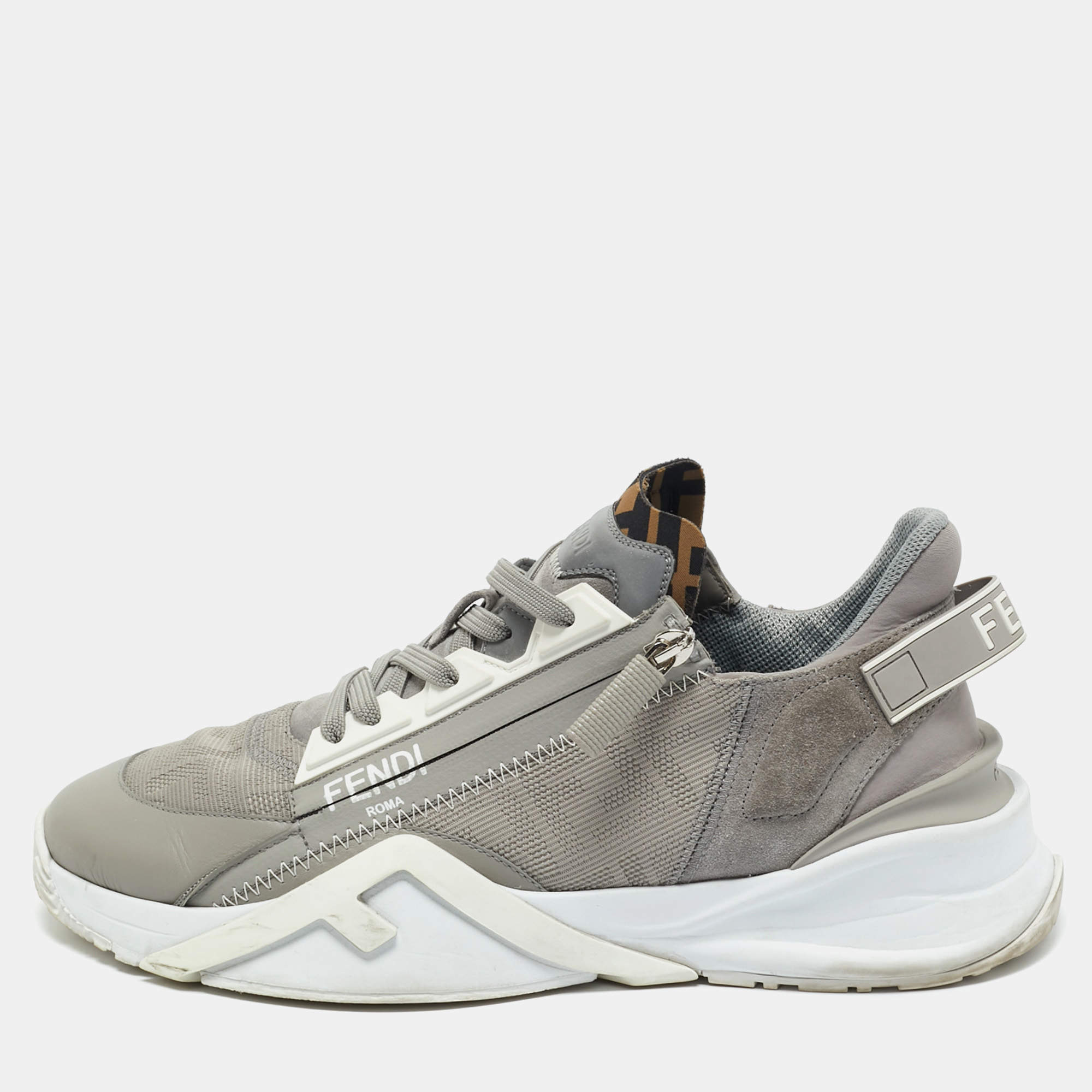 Pre Owned Fendi Multicolor Fabric and Leather Flow Low Top Sneakers Size 42