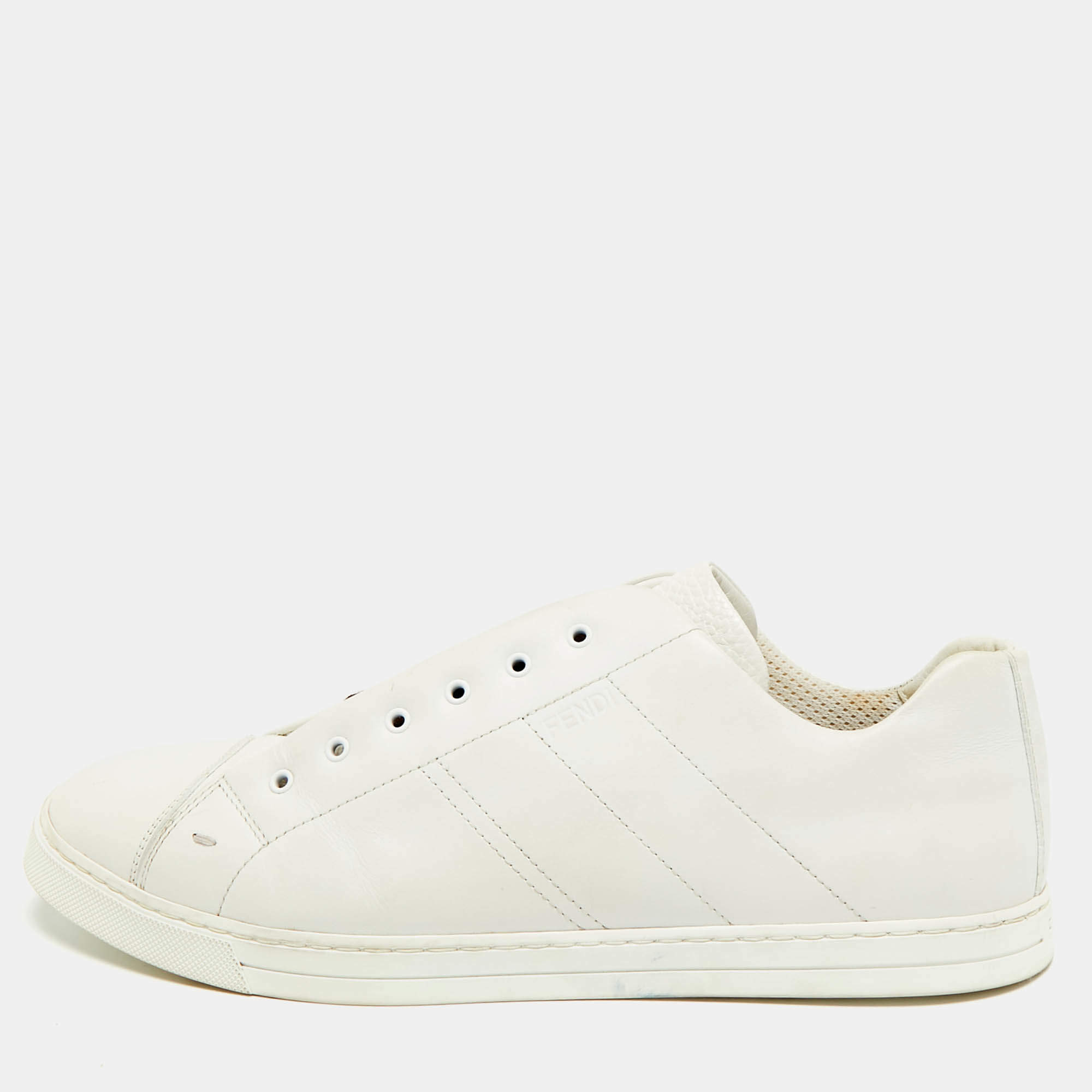 Pre Owned Fendi forever fendi Size 44 White Leather Reloaded Low Top Sneakers