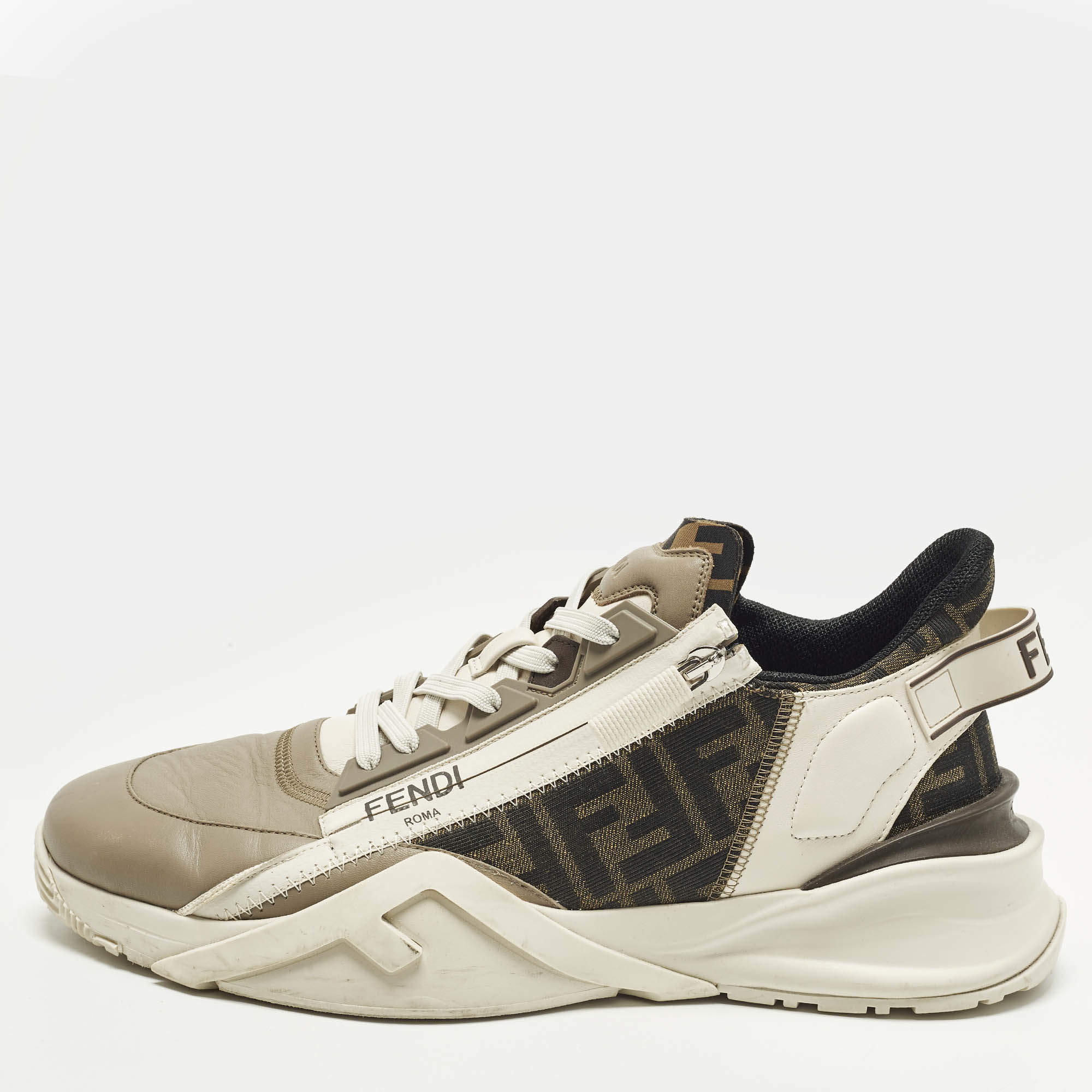 Pre Owned حذاء رياضي فندي فلو شبك وجلد شامواه أبيض مقاس 41